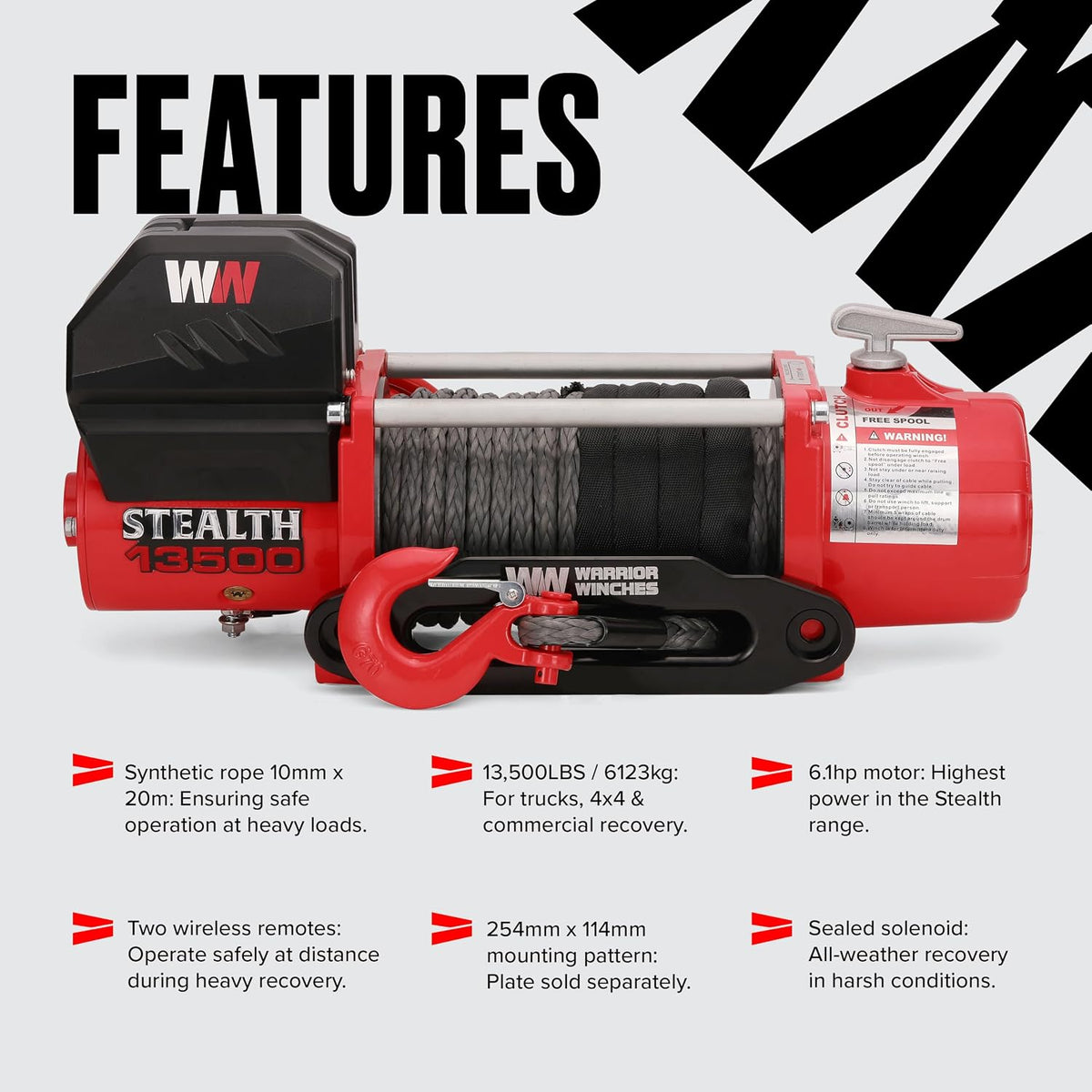 Stealth Winches 13500lb 12v Electric Winch with Synthetic Rope