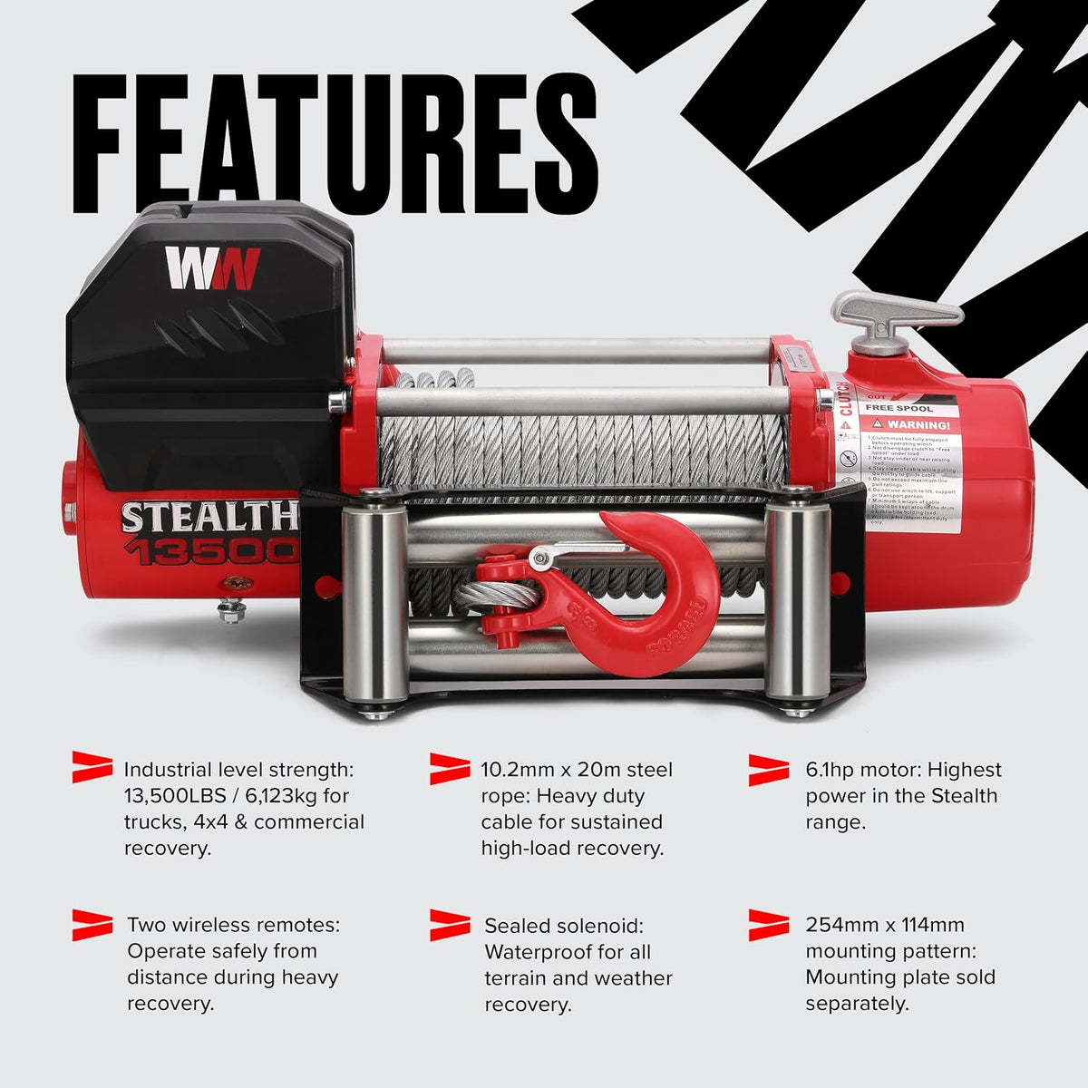 Stealth Winches 13500lb V2 12v Electric Winch (Steel Rope)