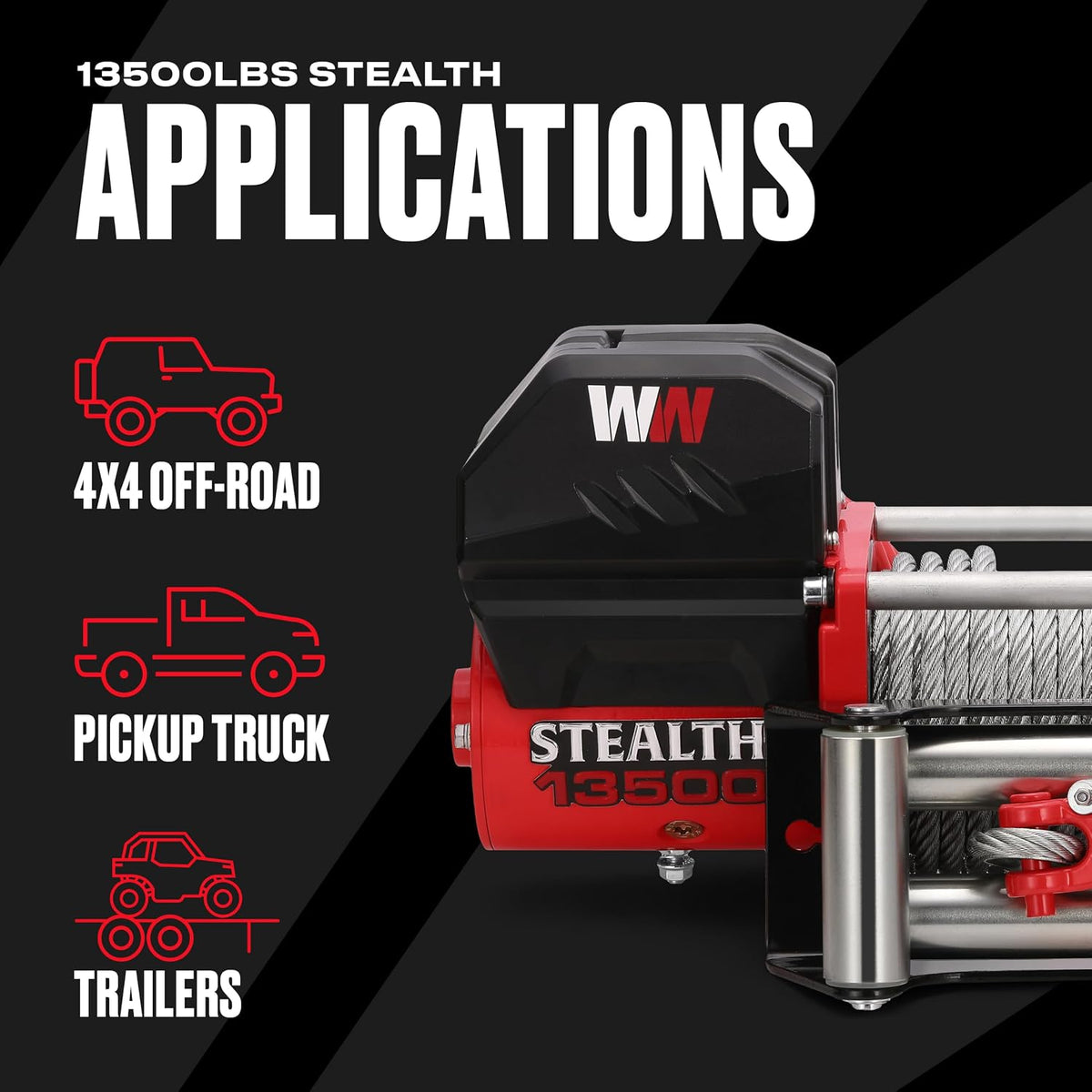 Stealth Winches 13500lb V2 12v Electric Winch (Steel Rope)