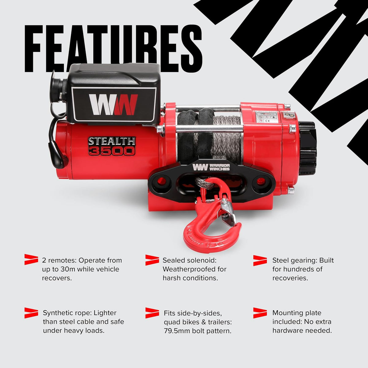 Stealth Winches 3500lb 12v Electric Winch with Synthetic Rope