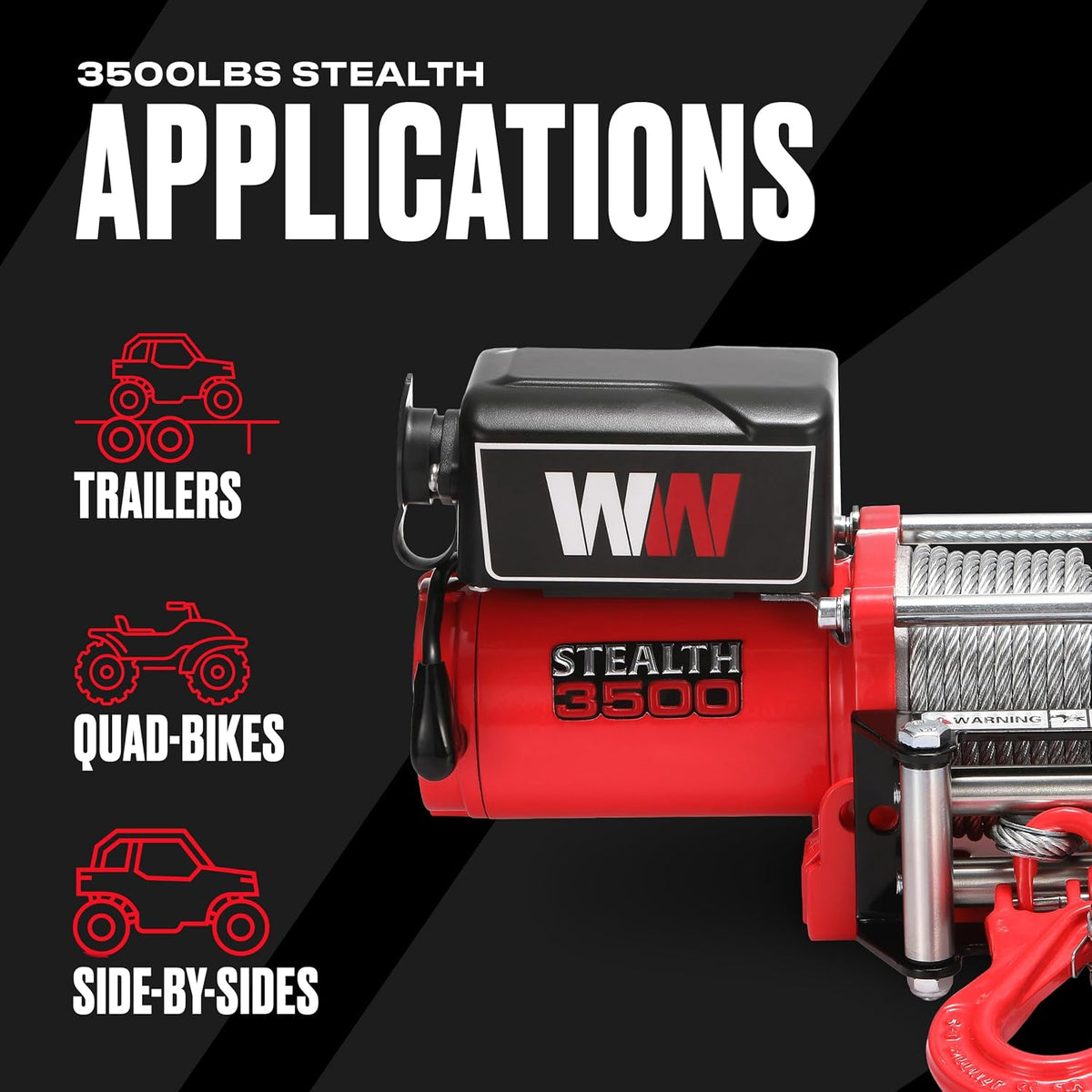 Stealth Winches 3500lb 12v Electric Winch with Steel Rope
