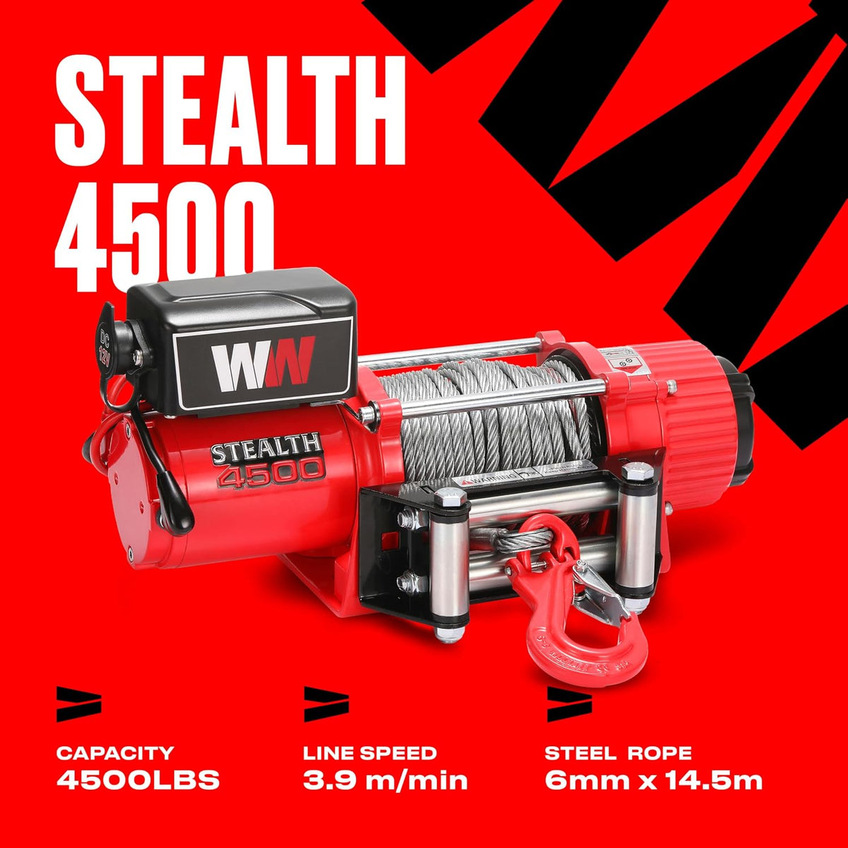 Stealth Winches 4500lb 12v Electric Winch with Steel Rope