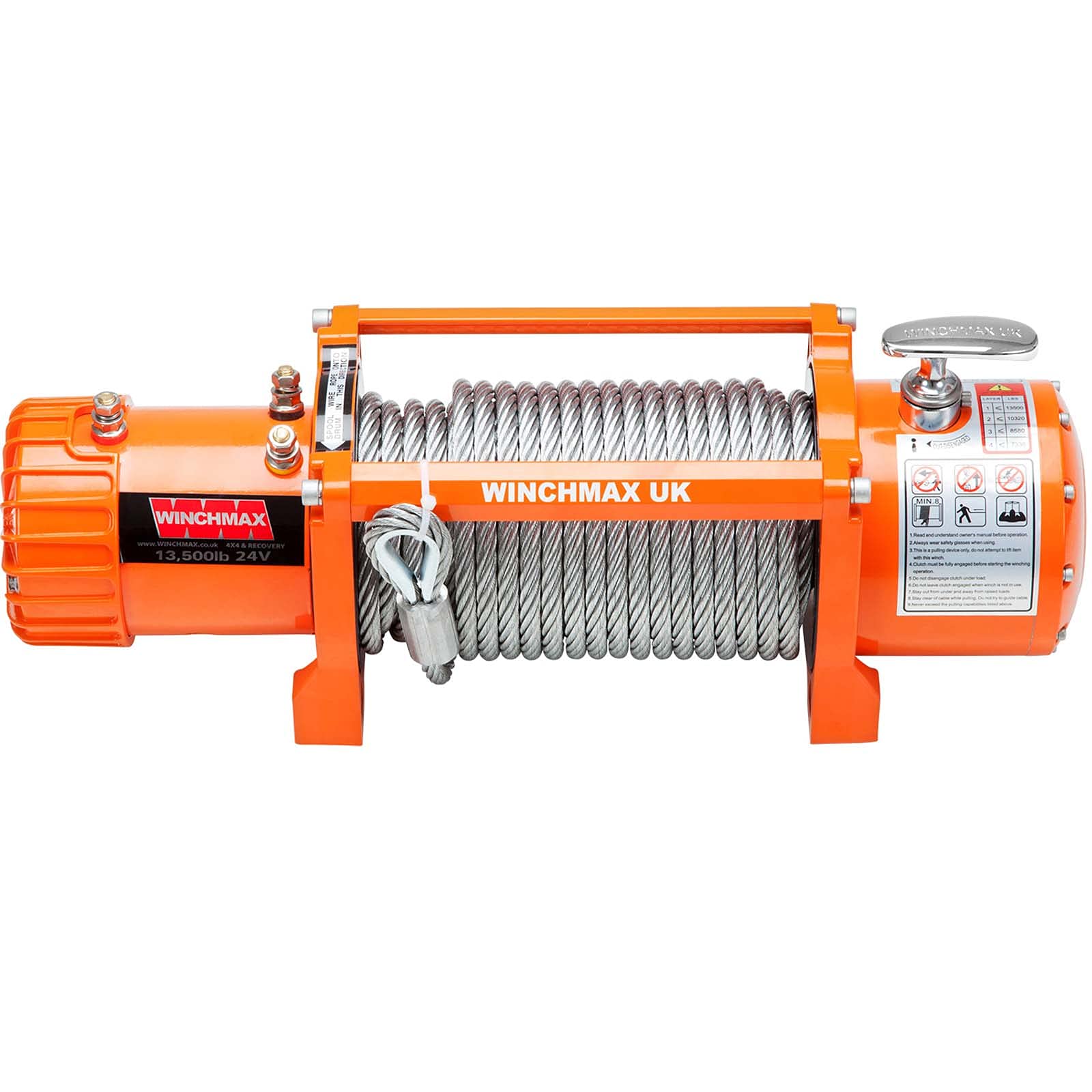 WINCHMAX 13,500lb (6,123kg) 24v Winch, 15m (Short) x 9.5mm Steel Rope. 3/8 inch Hook.