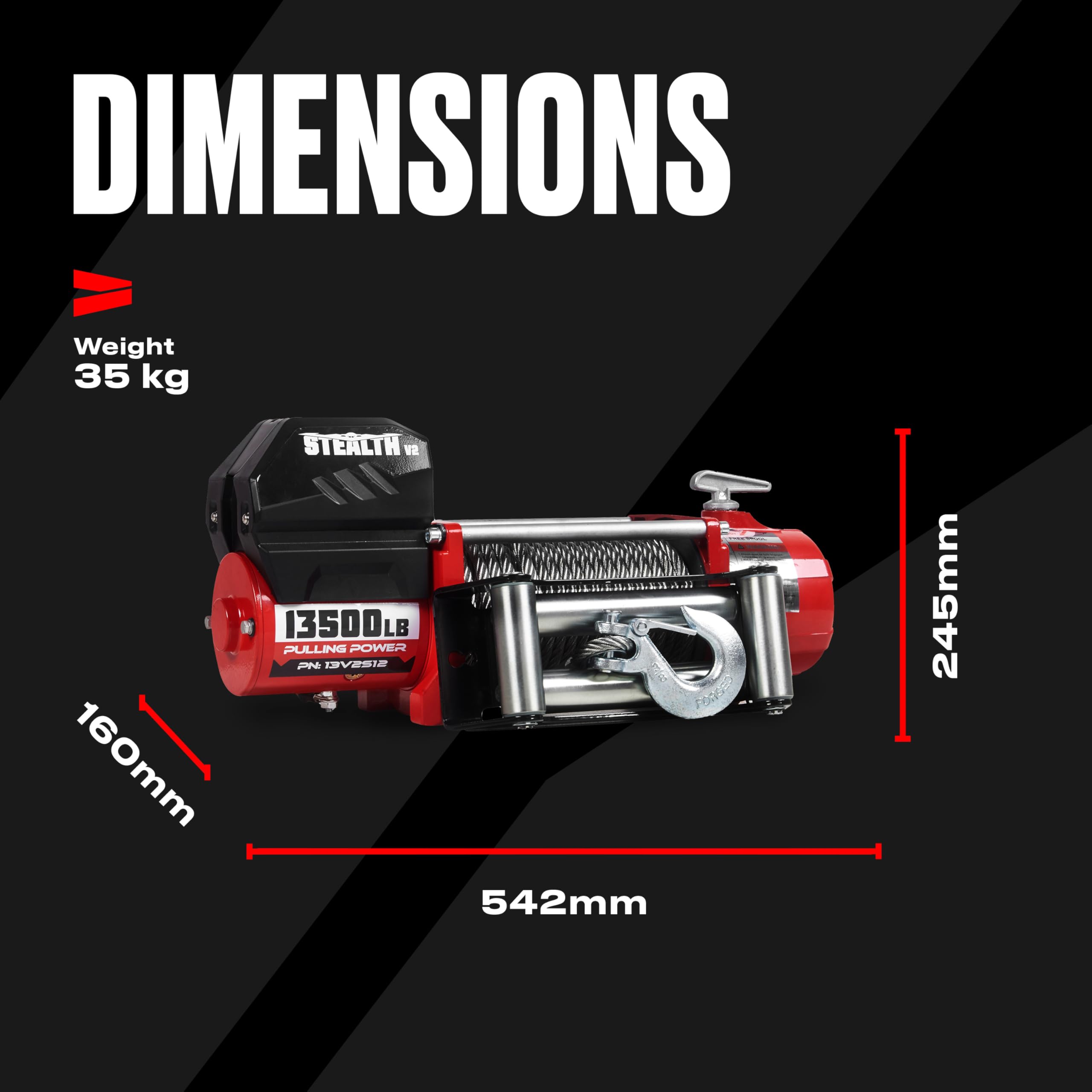 Stealth Winches 13500lb 12v Electric Winch with Steel Rope