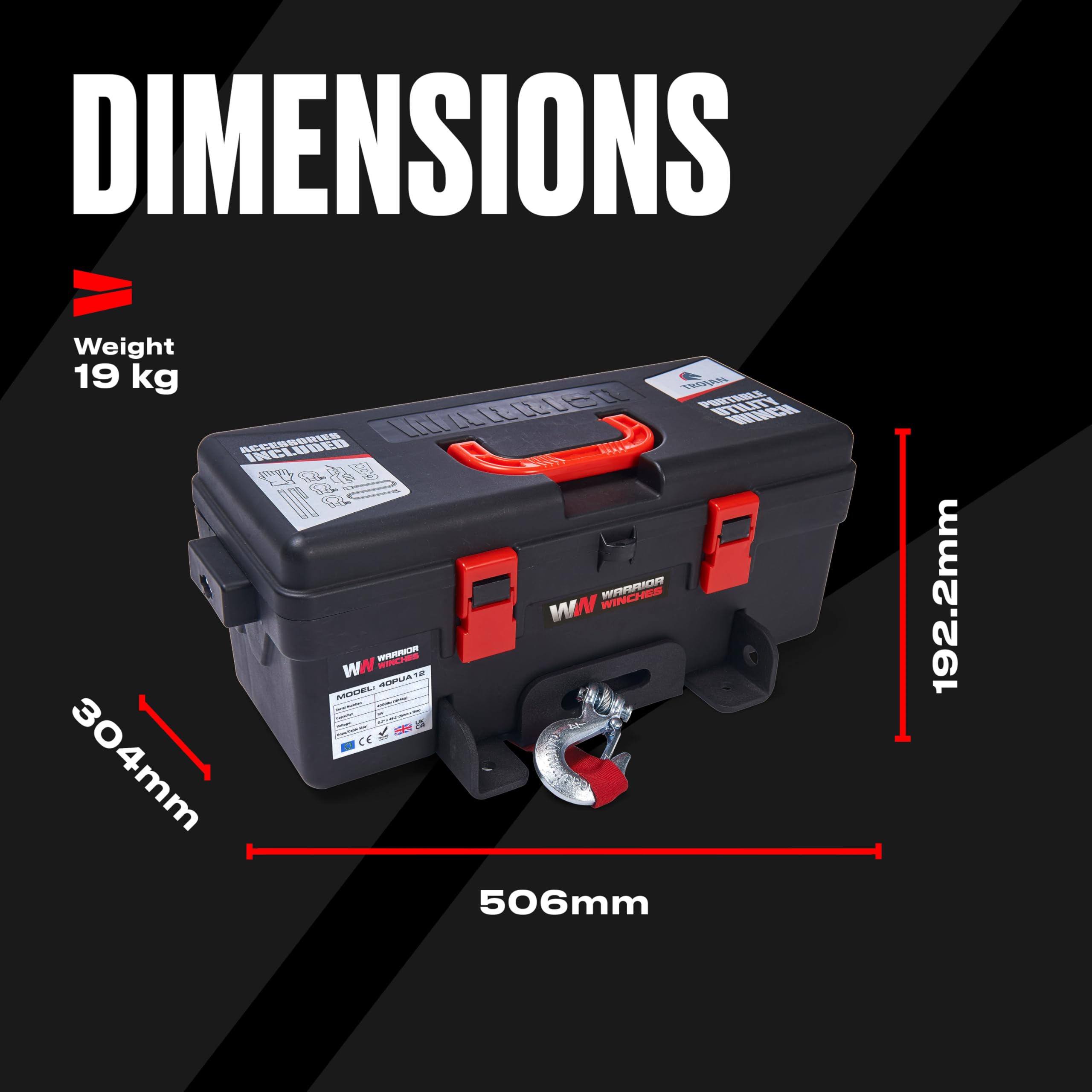 Warrior Trojan 4000lb Portable 12v Electric Winch with Synthetic Rope