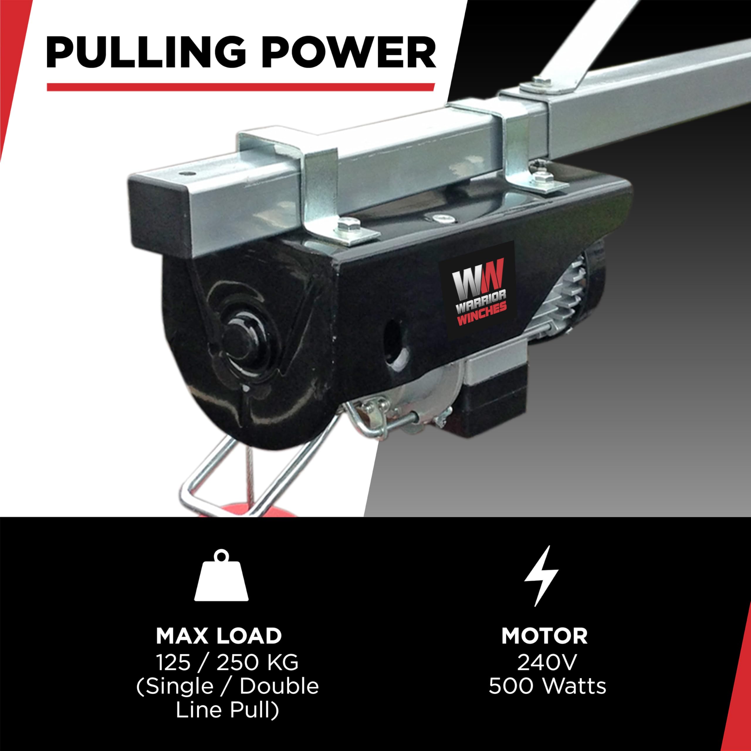 Warrior Winches Electric Hoist 250kg 240V with Wired Hand Remote Control