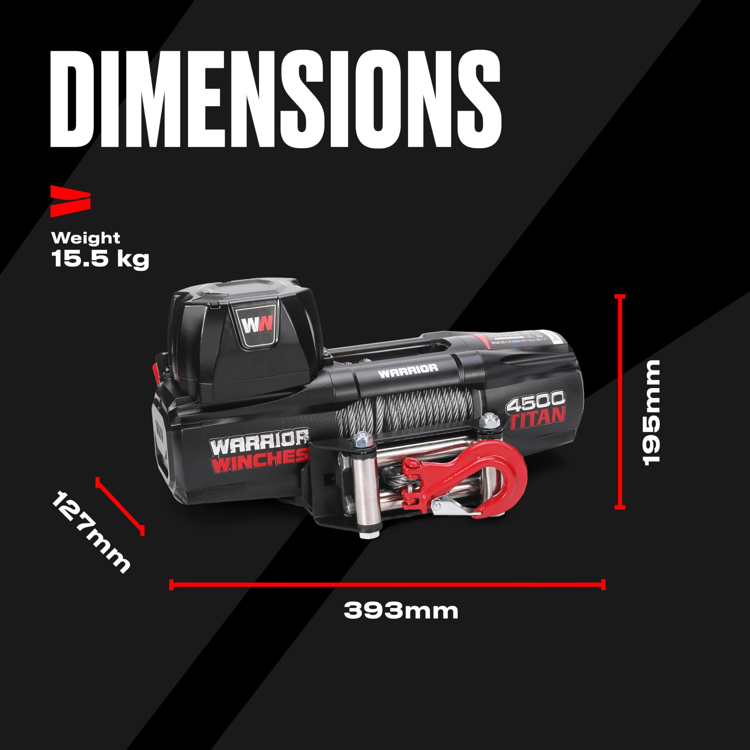 Warrior Winches Titan 4500lbs 12V Electric Winch with Steel Rope – Heavy Duty Recovery Winch for ATV, Trailer, Boat, Pickup Truck – Portable System with Wireless Remote & Snatch Block
