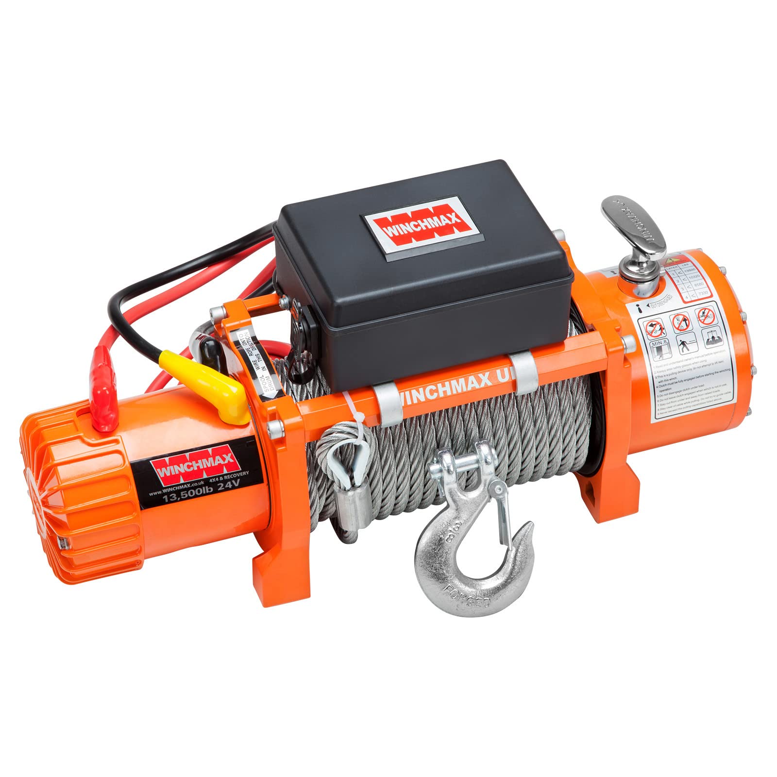 WINCHMAX 13,500lb (6,123kg) 24v Winch, 15m (Short) x 9.5mm Steel Rope. 3/8 inch Hook.