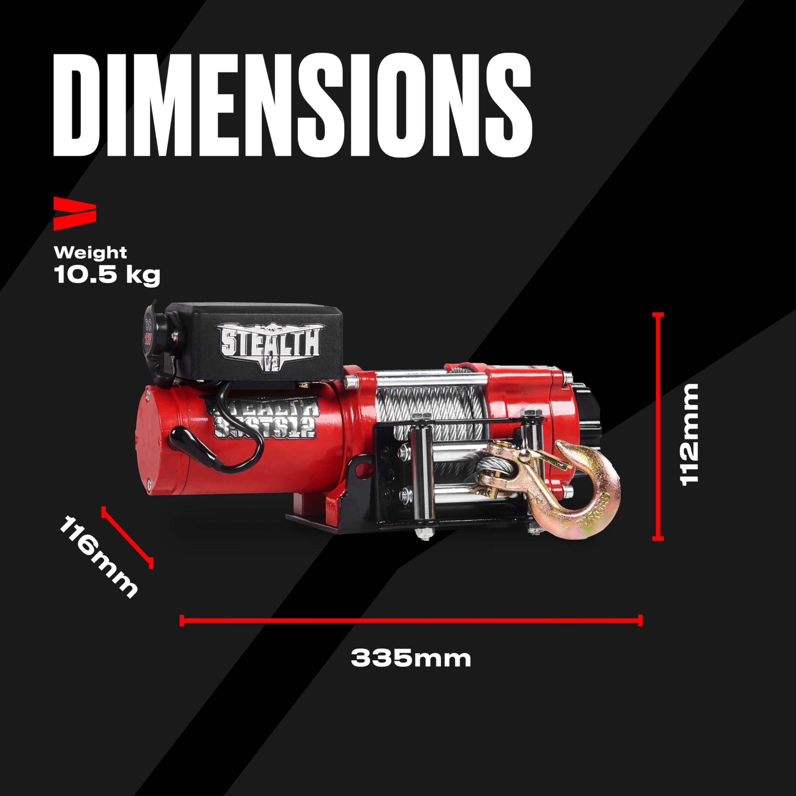 Stealth Winches 3500lb 12v Electric Winch with Steel Rope