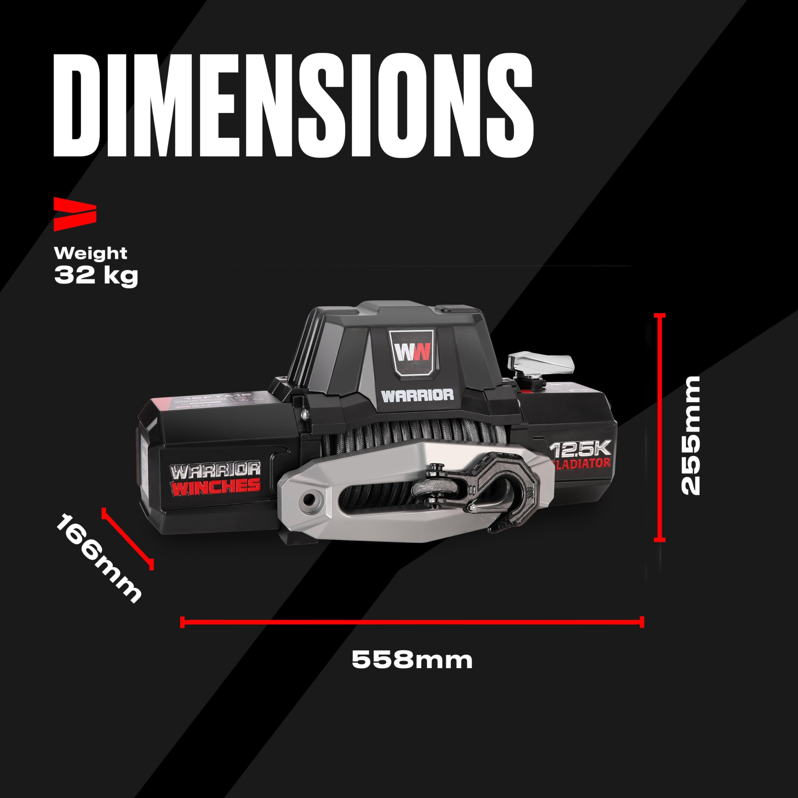 Warrior Winches Gladiator 12500lbs 12v Electric Winch with Synthetic Rope