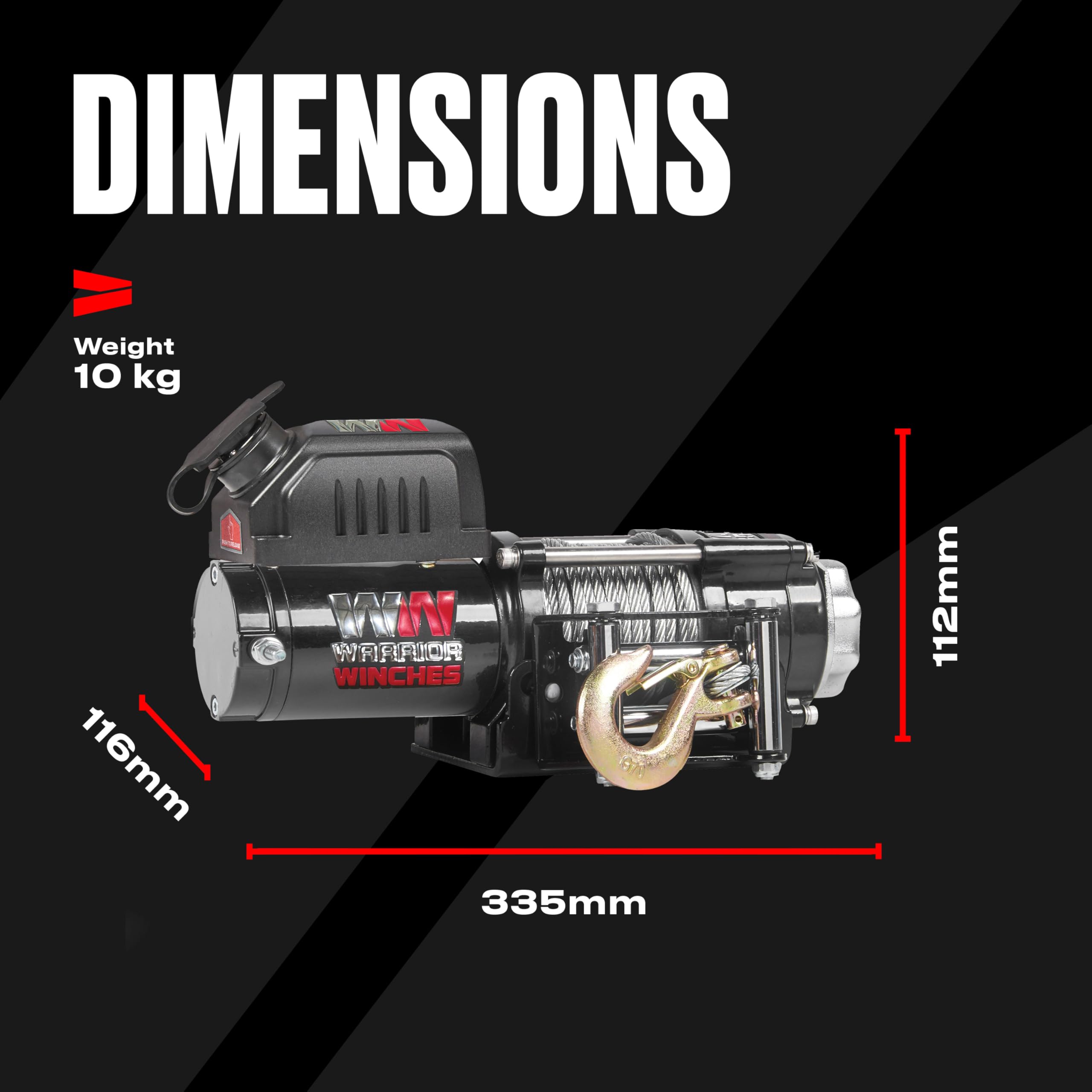 Warrior Winches Ninja 3500lb 12v Electric Winch with Steel Rope