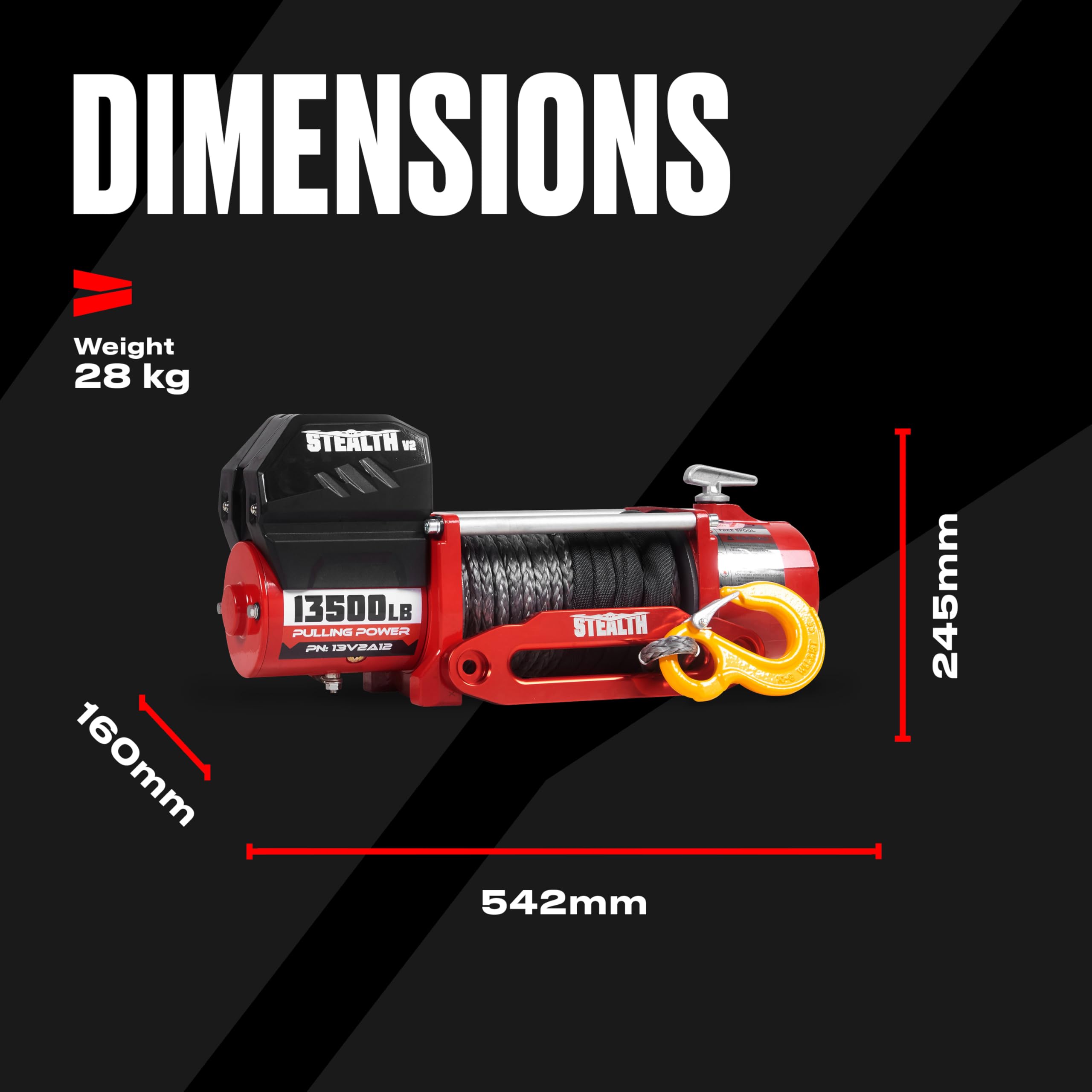 Stealth Winches 13500lb 12v Electric Winch with Synthetic Rope