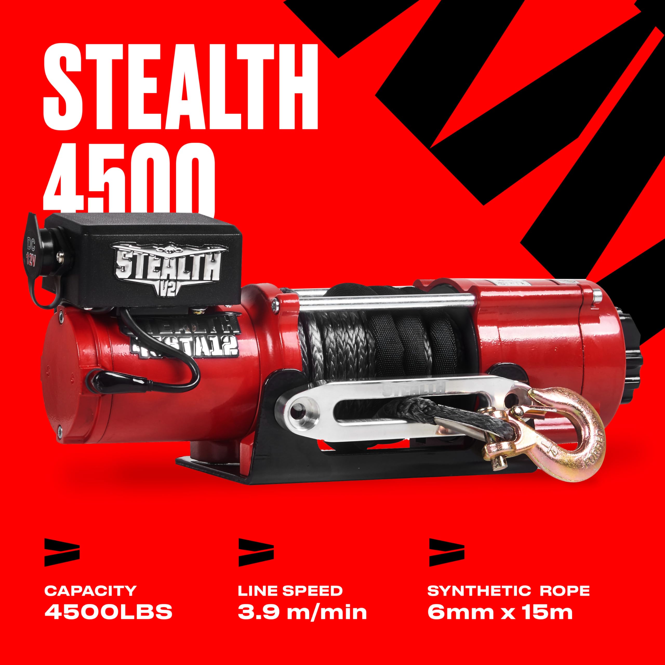 Stealth Winches 4500lb 12v Electric Winch with Synthetic Rope