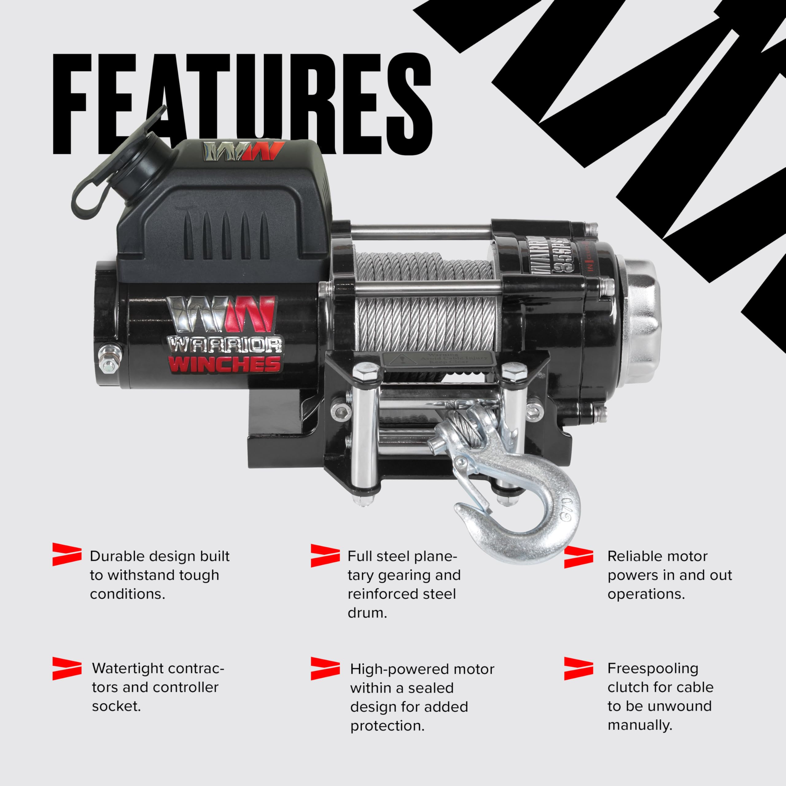 Warrior Winches Ninja 3500lb 12v Electric Winch with Steel Rope