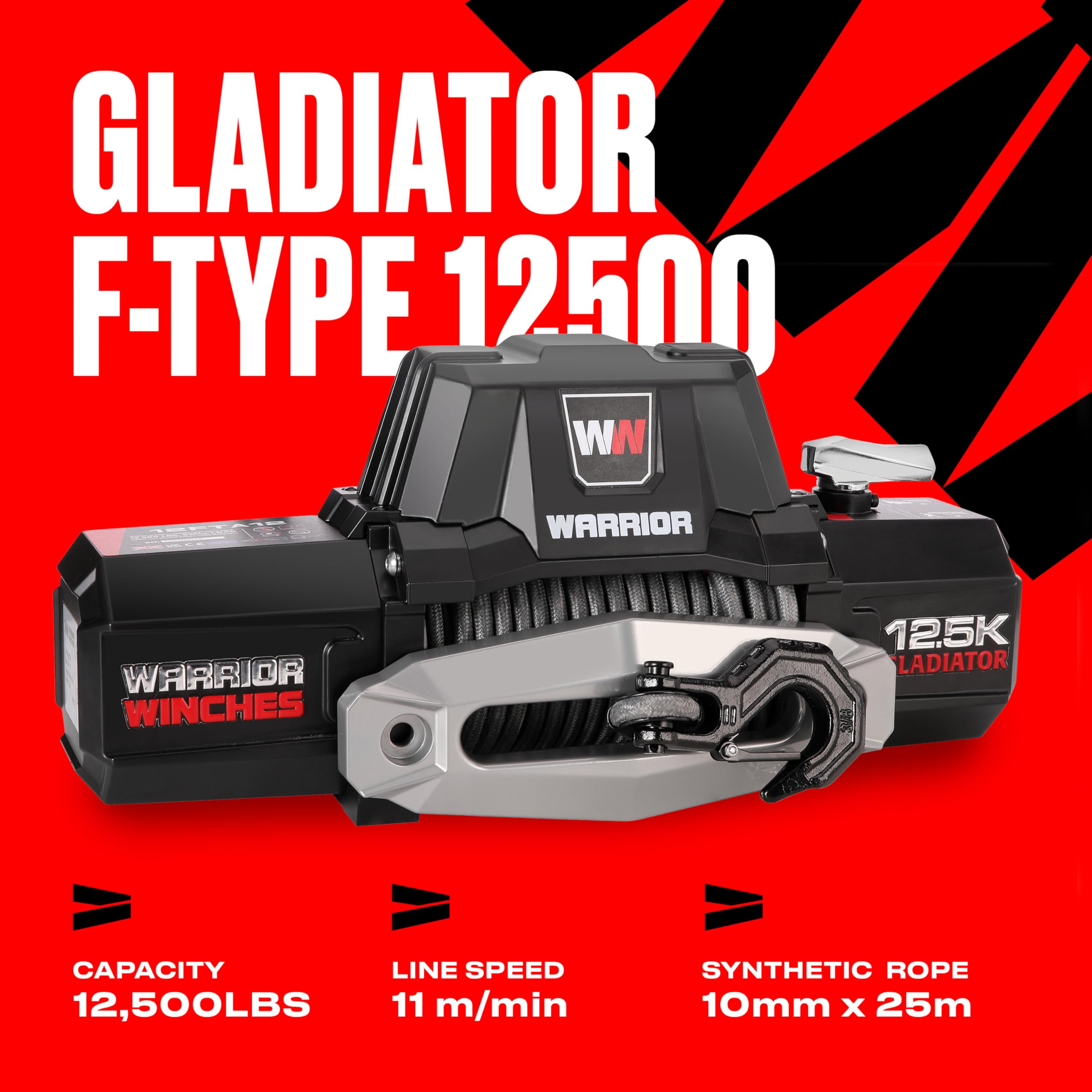 Warrior Winches Gladiator 12500lbs 12v Electric Winch with Synthetic Rope