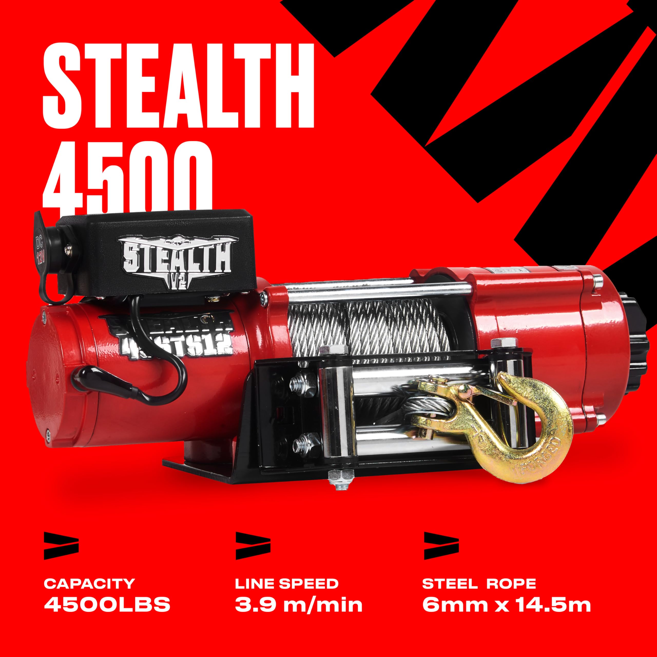 Stealth Winches 4500lb 12v Electric Winch with Steel Rope