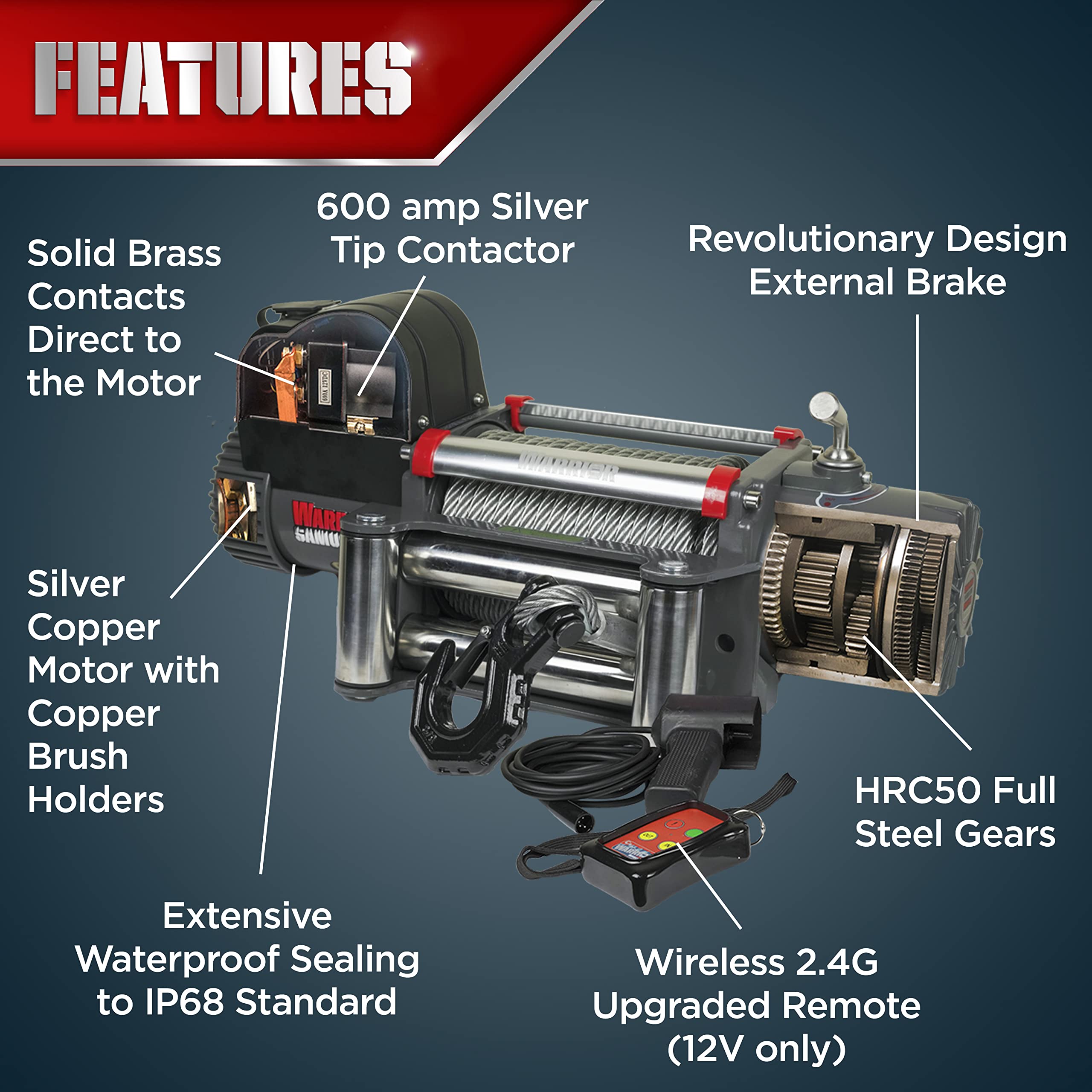 Warrior Samurai 9500lb 12v Premium Electric Winch with Steel Rope