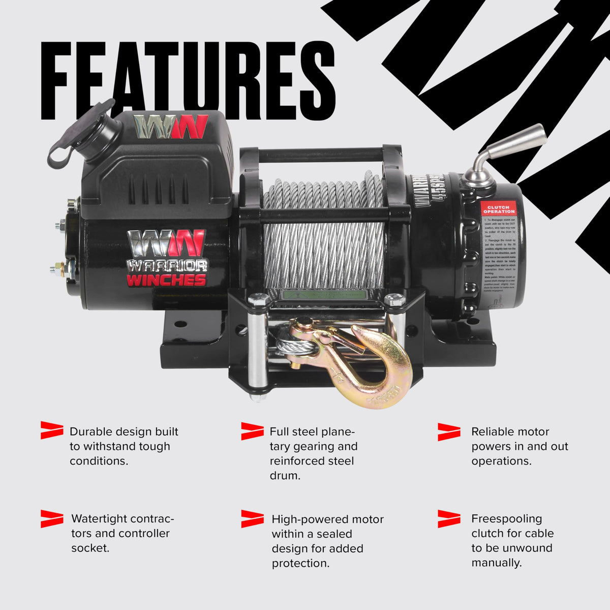 Warrior Winches Ninja 4500lb 12v Electric Winch with Steel Rope
