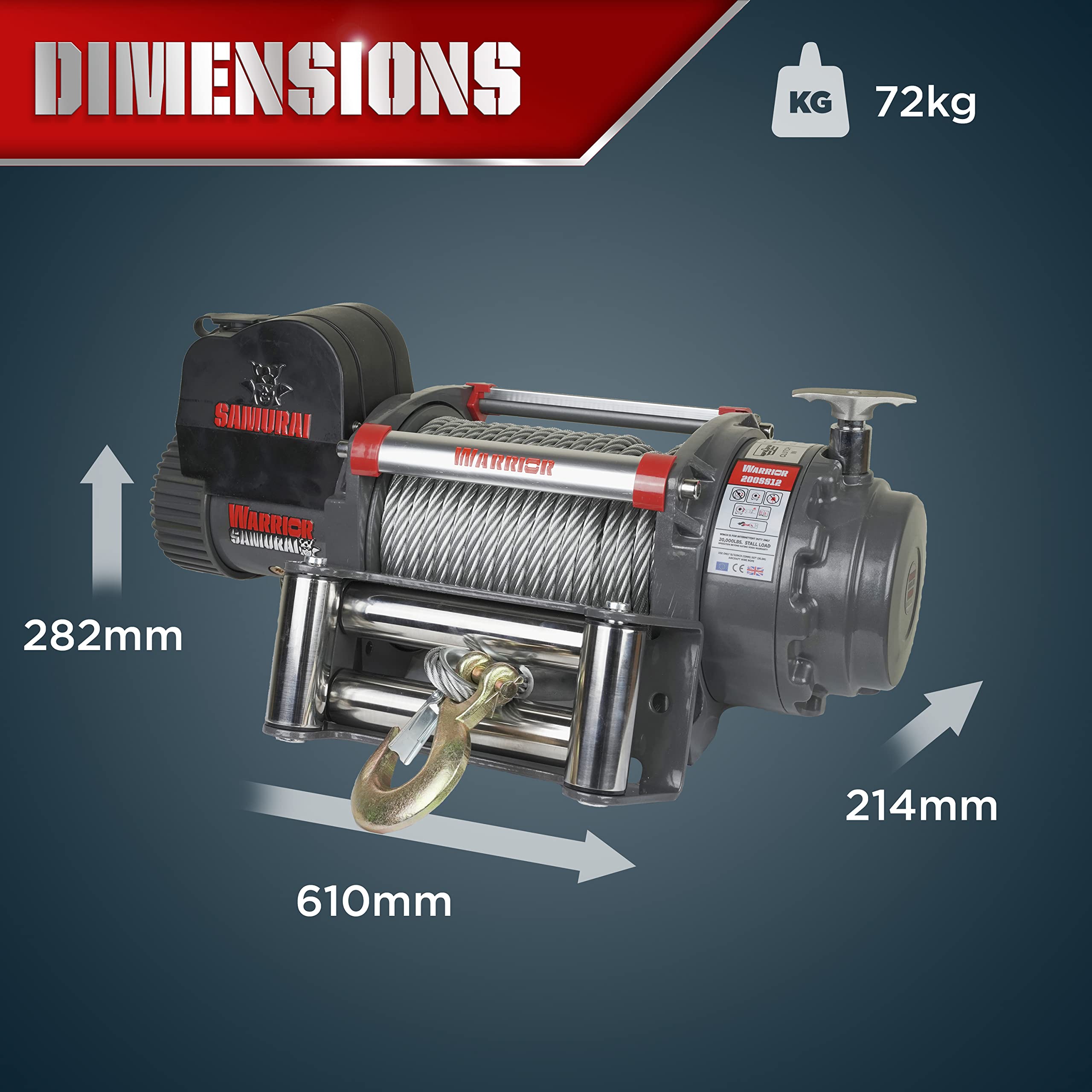 Warrior Winches Samurai 20000lb 24v Electric Winch with Steel Rope