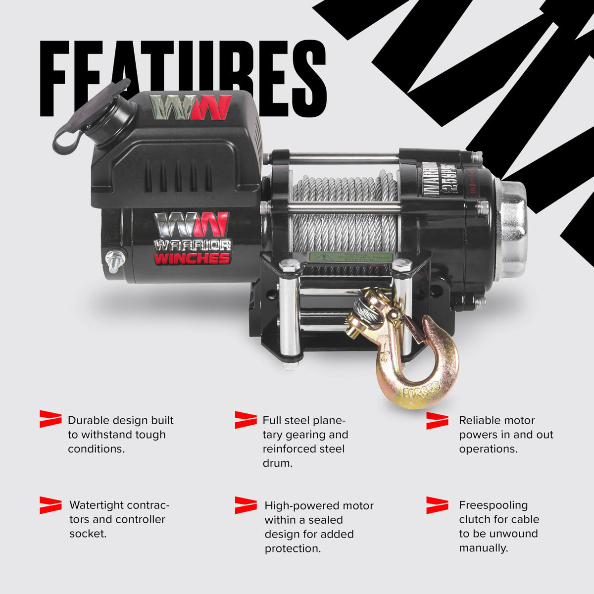 Warrior Winches Ninja 2500lb 12v Electric Winch with Steel Rope