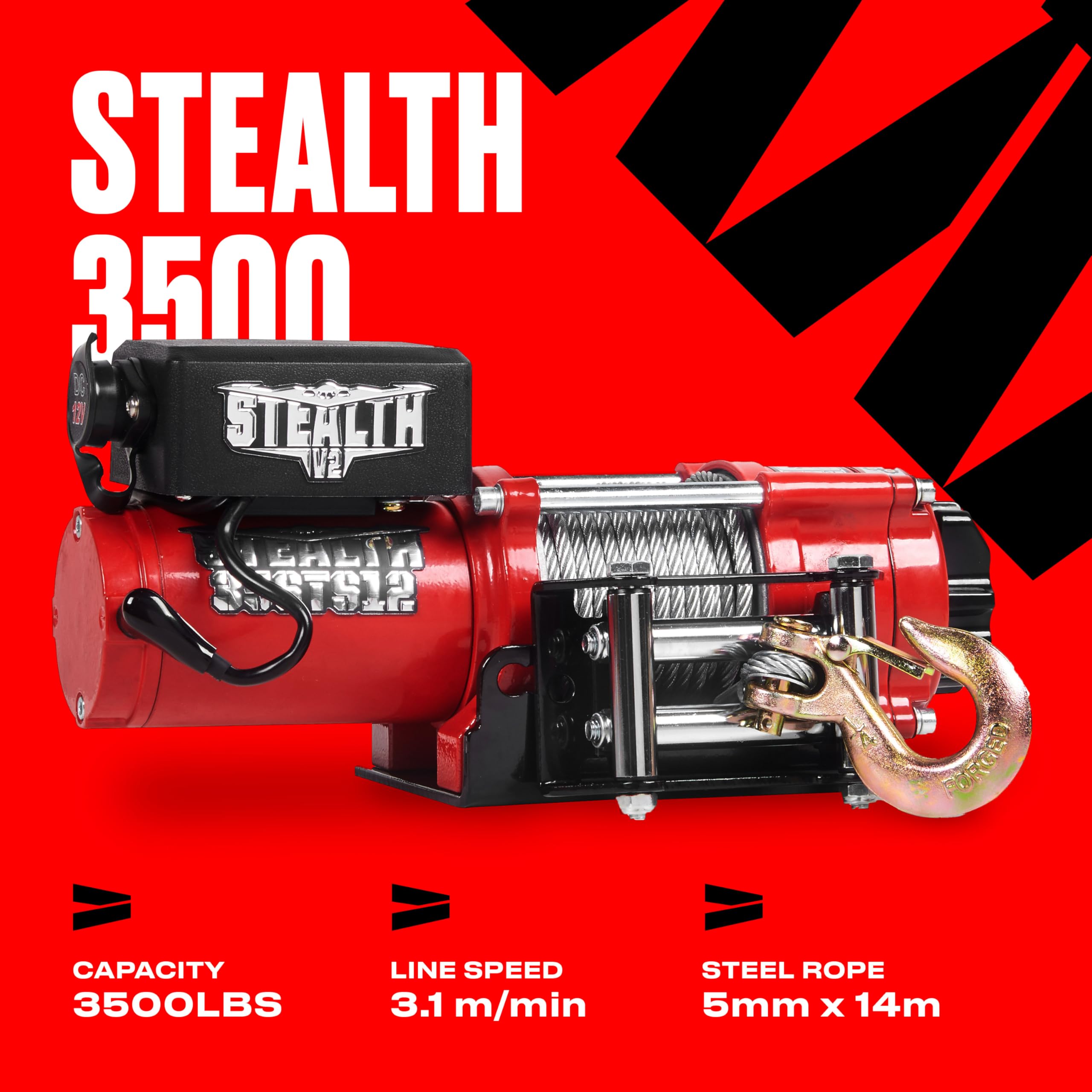 Stealth Winches 3500lb 12v Electric Winch with Steel Rope