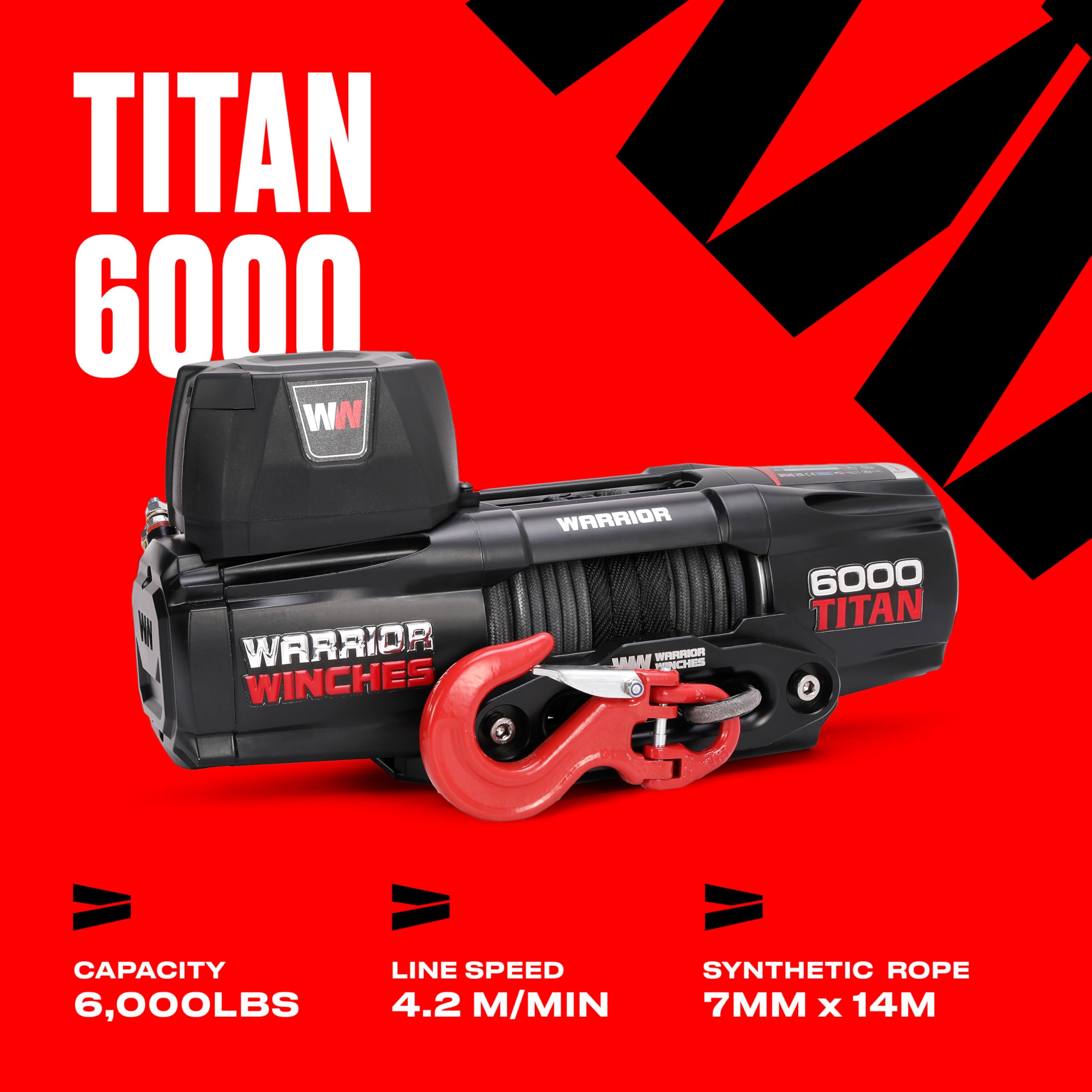 Warrior Winches Titan 6000lb 12V Electric Winch with Synthetic Rope