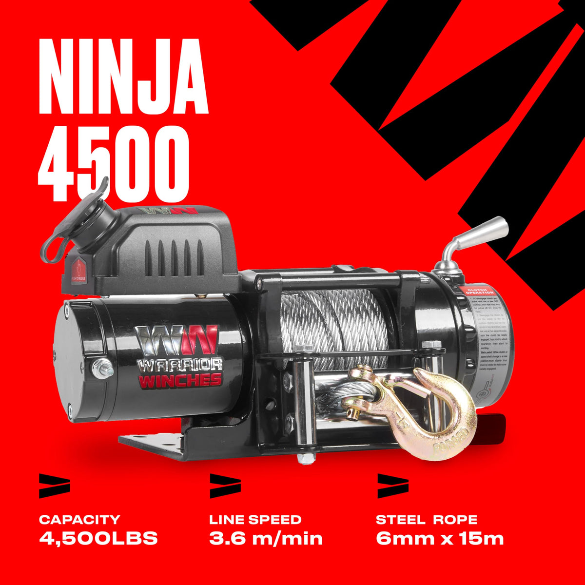Warrior Winches Ninja 4500lb 12v Electric Winch with Steel Rope
