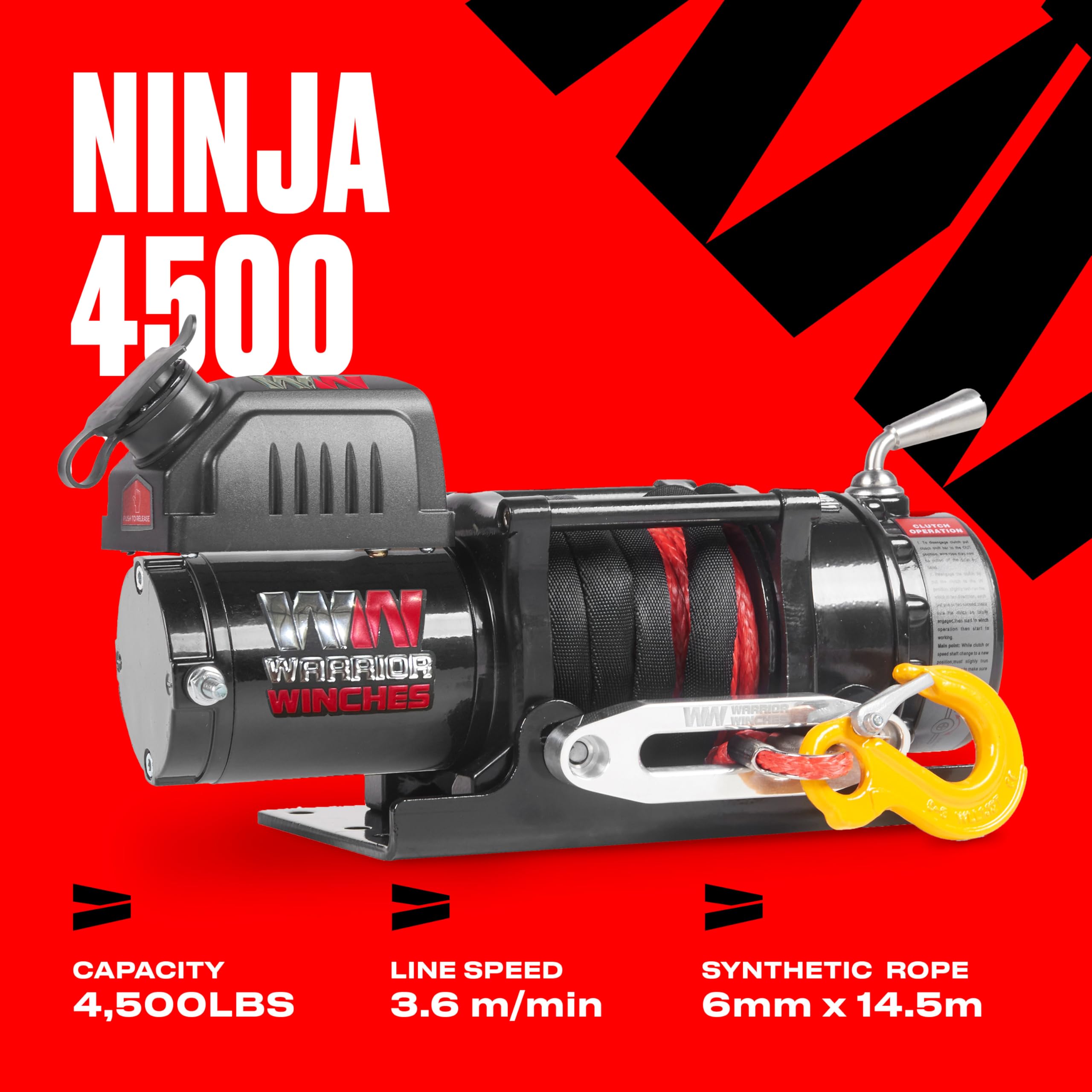 Warrior Winches Ninja Electric Winch 4500lb 12v - Synthetic Rope