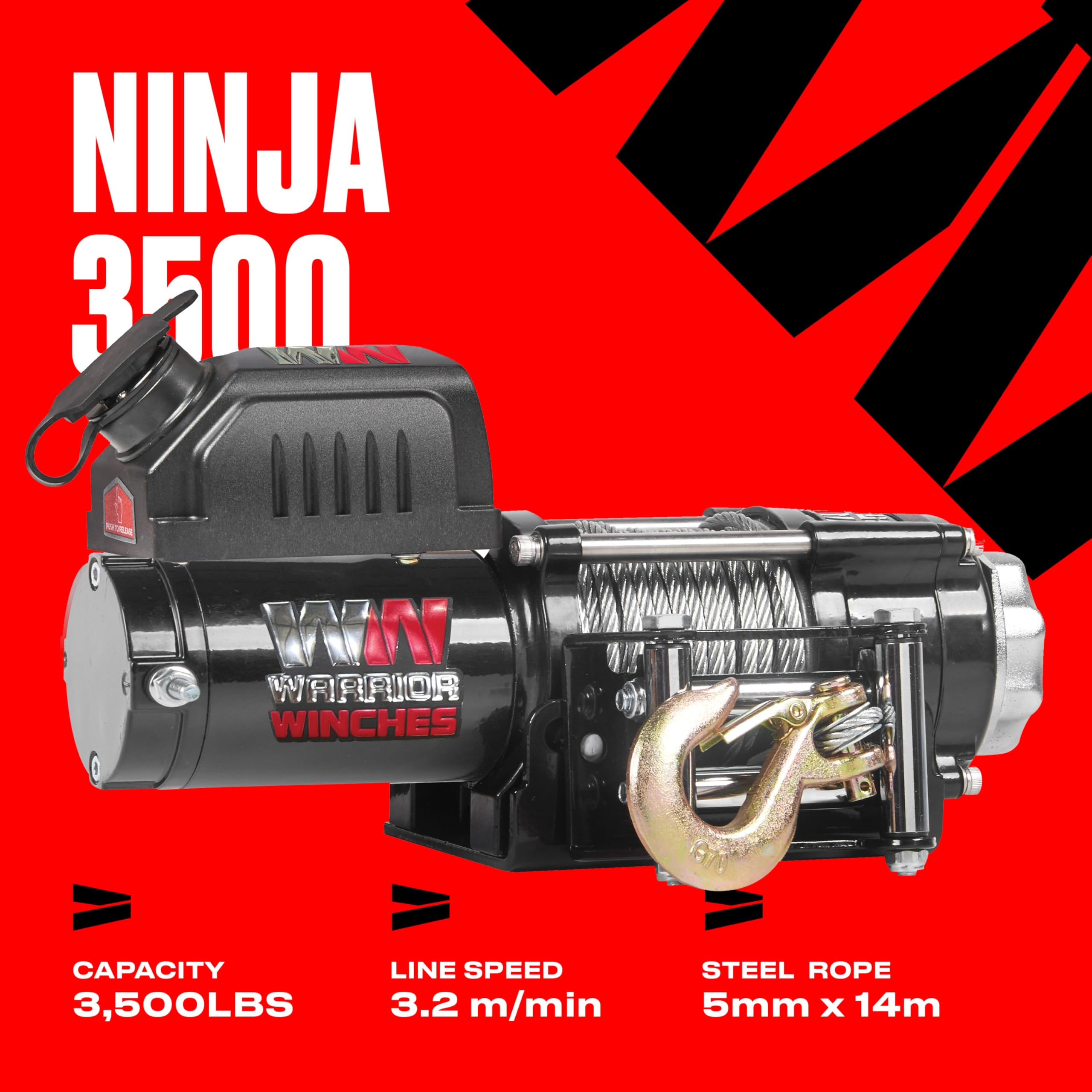 Warrior Winches Ninja 3500lb 12v Electric Winch with Steel Rope