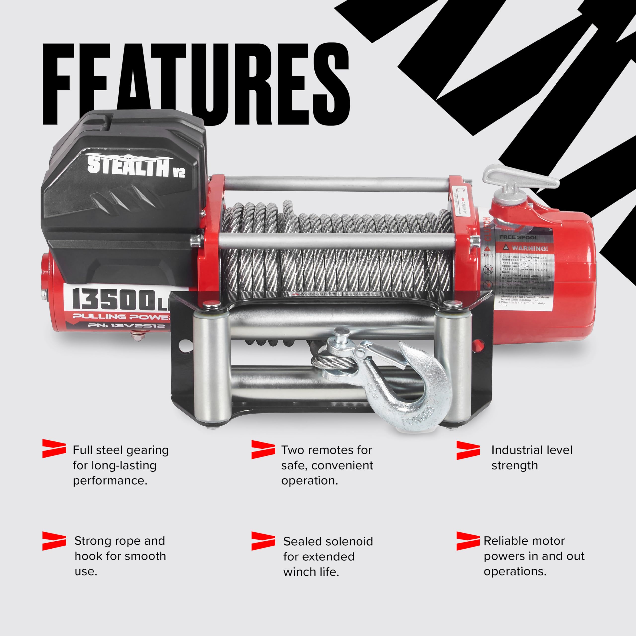 Stealth Winches 13500lb 12v Electric Winch with Steel Rope