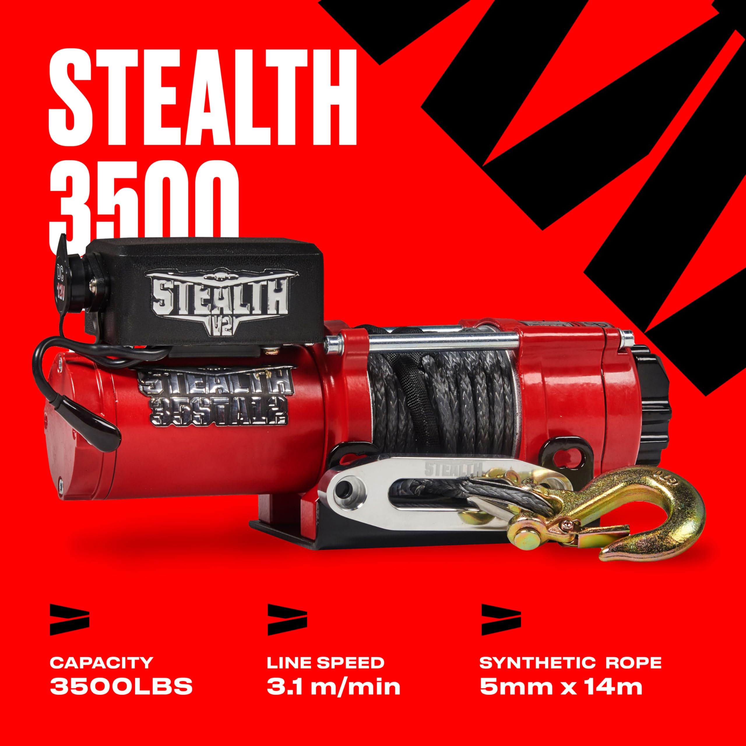 Stealth Winches 3500lb 12v Electric Winch with Synthetic Rope