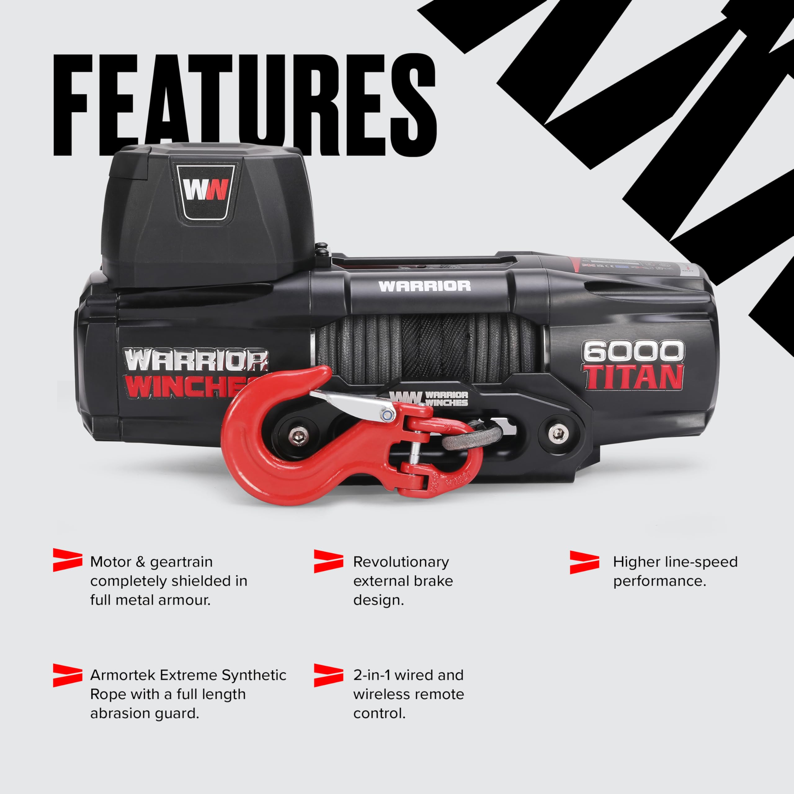 Warrior Winches Titan 6000lb 12V Electric Winch with Synthetic Rope