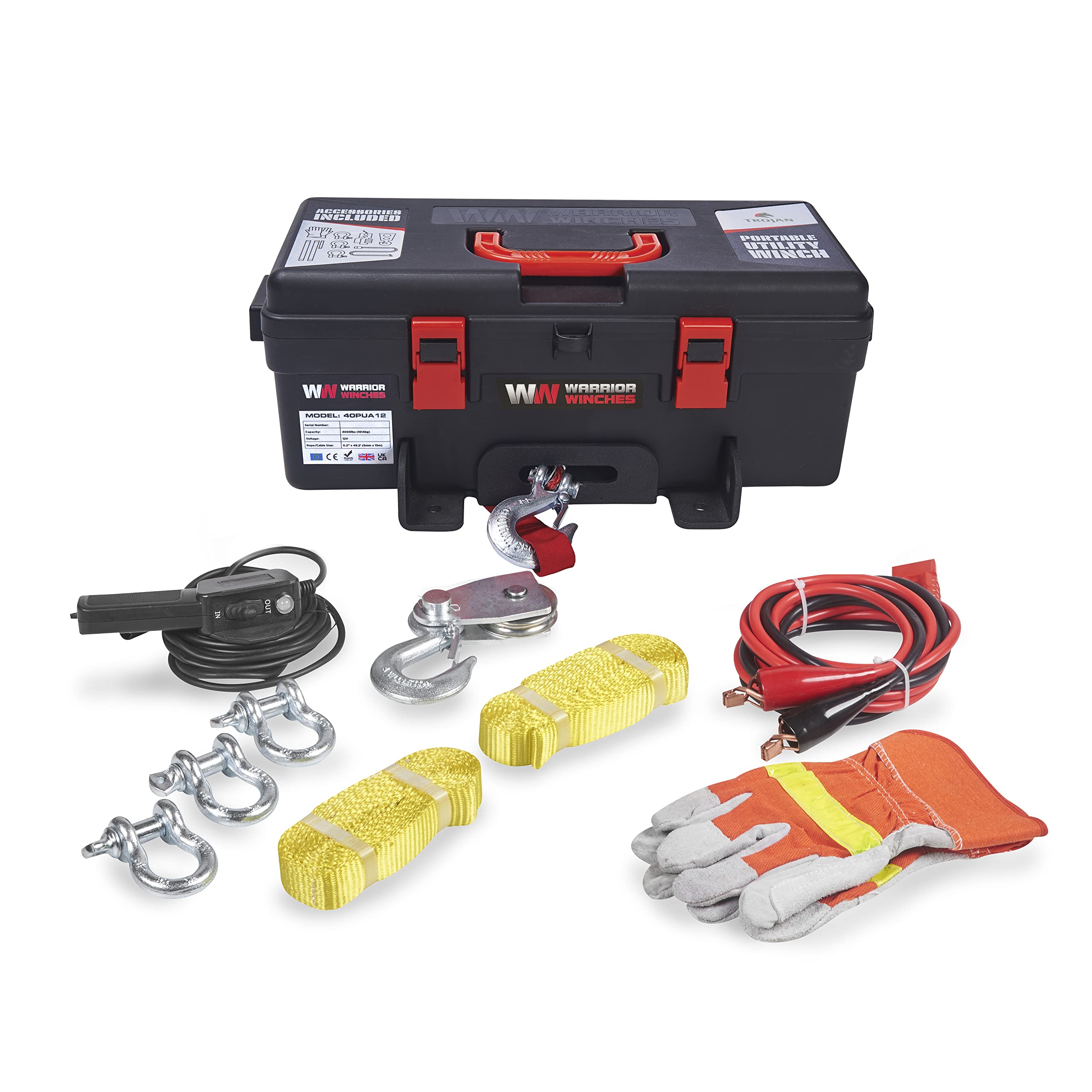 Warrior Trojan 4000lb Portable 12v Electric Winch with Synthetic Rope