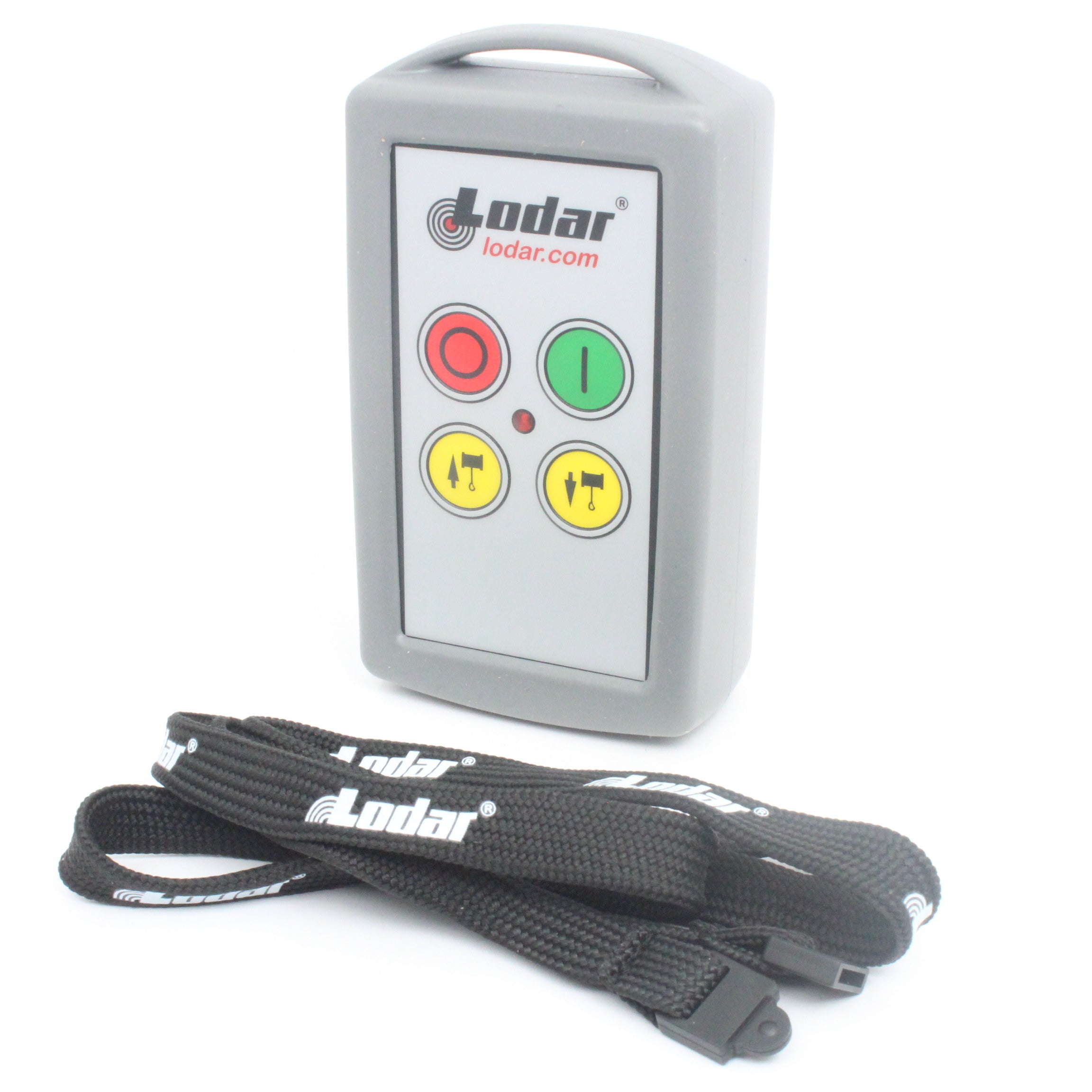 Lodar 92102TX-3 winch handset side profile showing housing and carry loop
