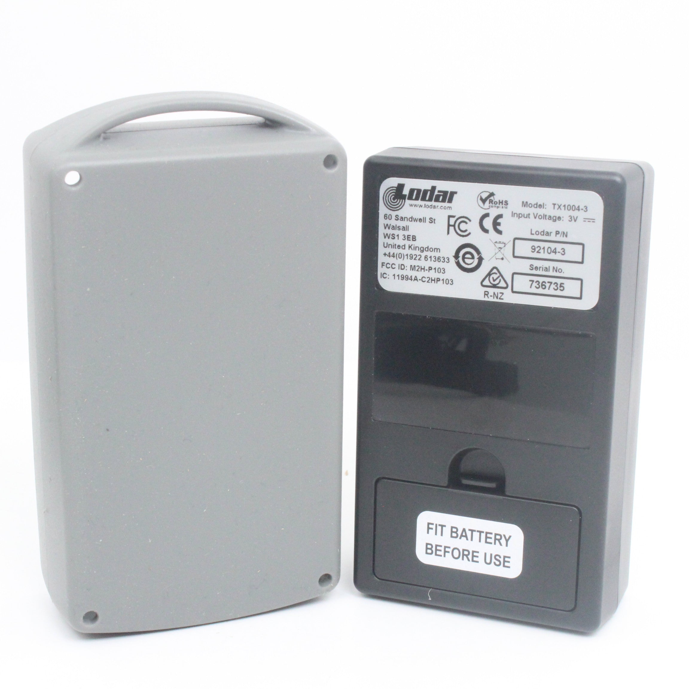 Lodar 92104TX-3 replacement handset side profile showing carry loop