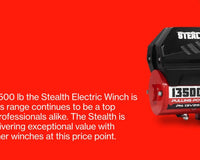 Warrior Stealth electric winch range banner featuring the 13500lb model.