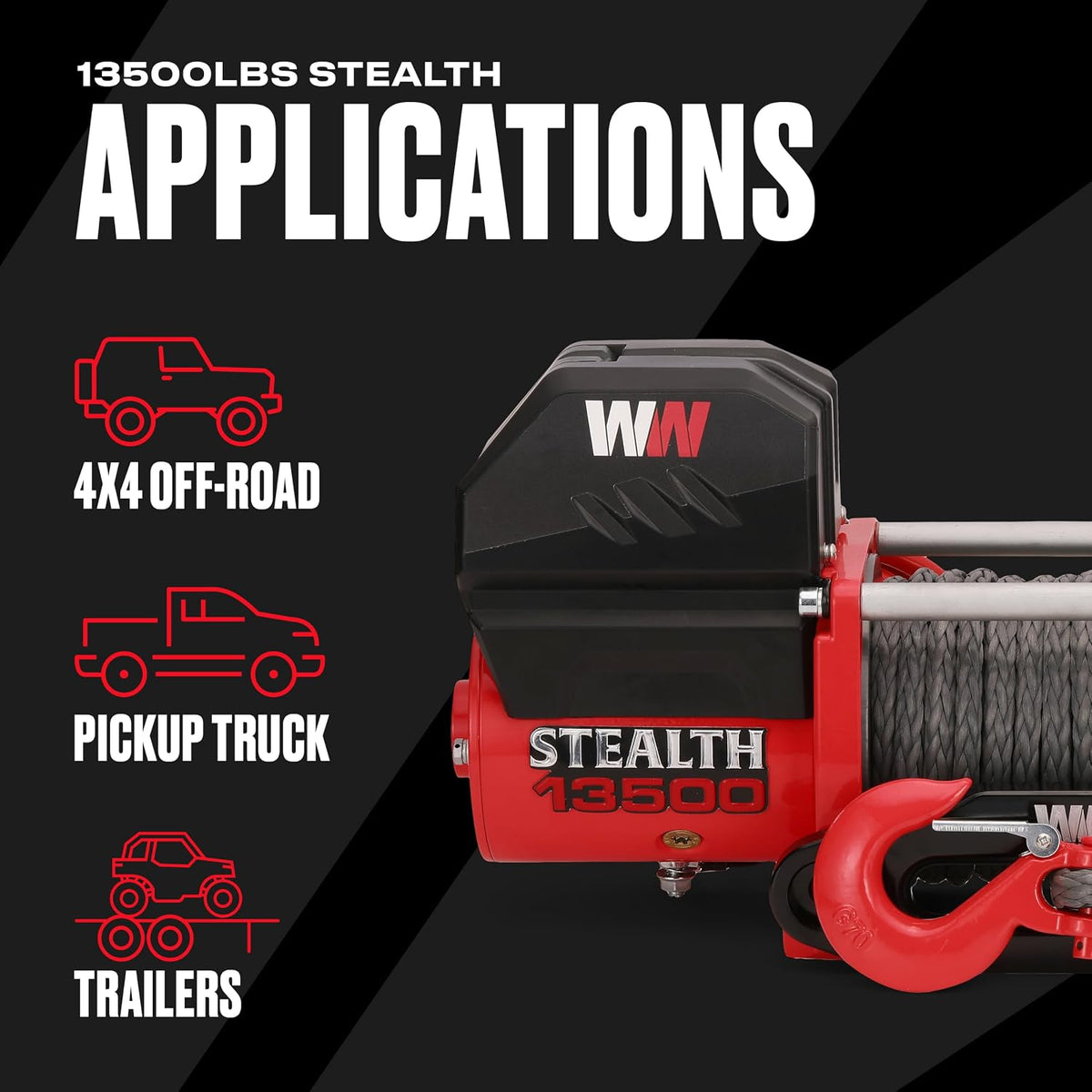 Stealth Winches 13500lb 12v Electric Winch with Synthetic Rope