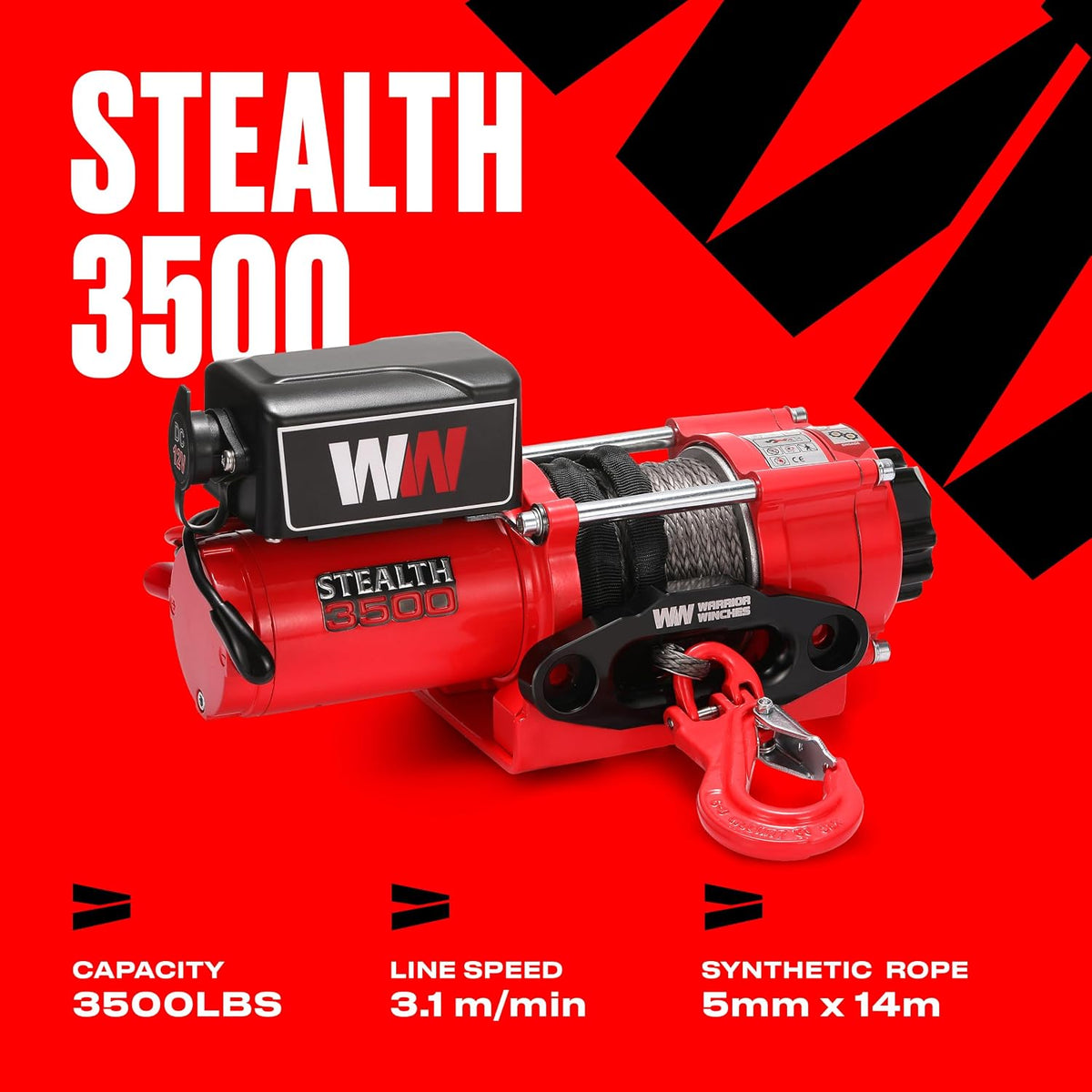Stealth Winches 3500lb 12v Electric Winch with Synthetic Rope
