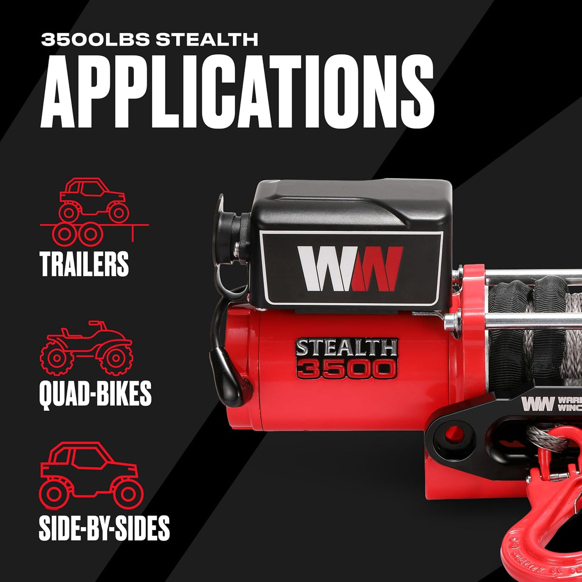 Stealth Winches 3500lb 12v Electric Winch with Synthetic Rope