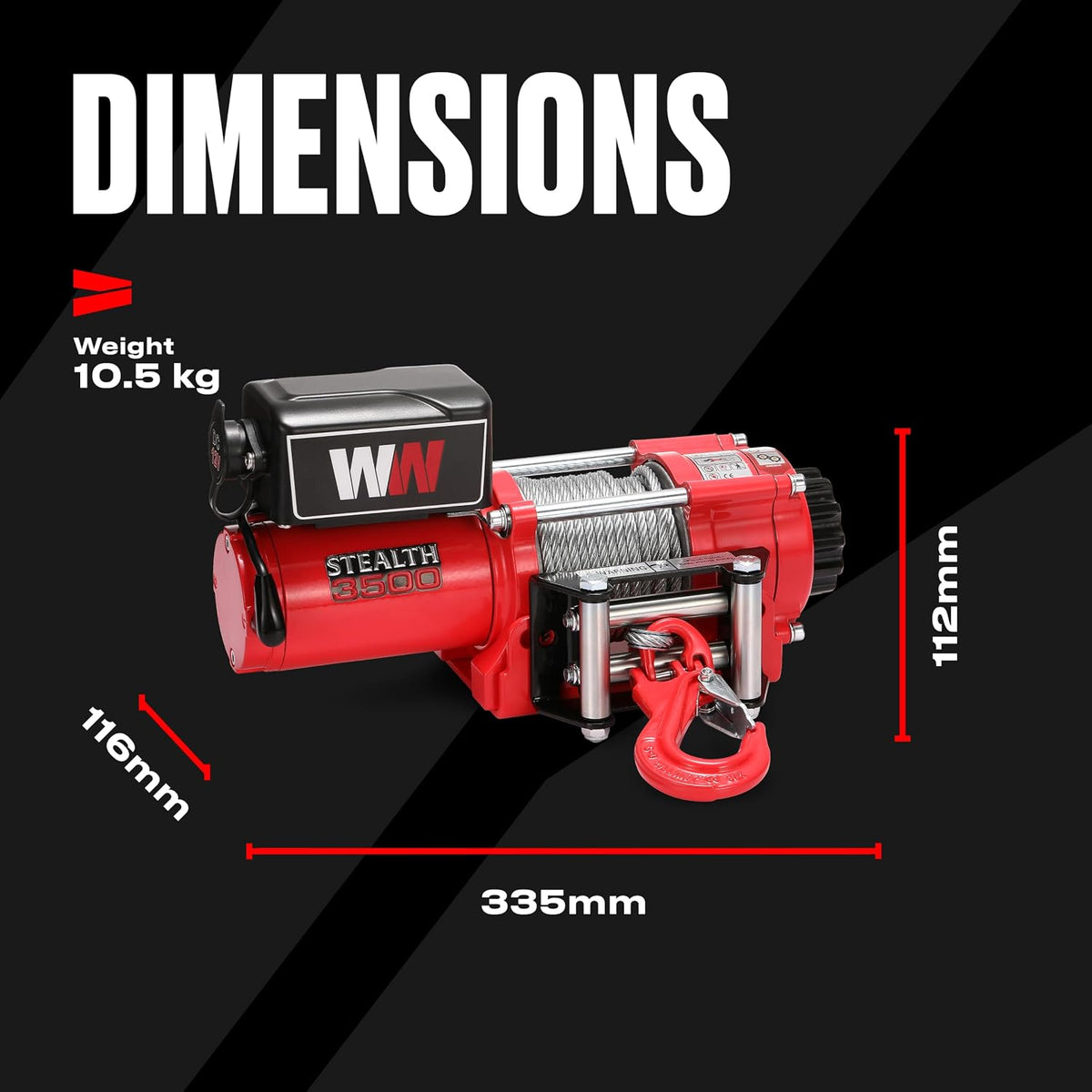 Stealth Winches 3500lb 12v Electric Winch with Steel Rope