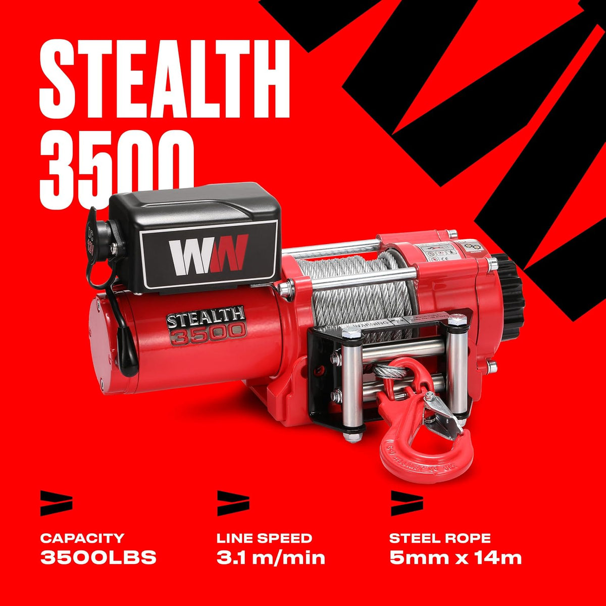 Stealth Winches 3500lb 12v Electric Winch with Steel Rope