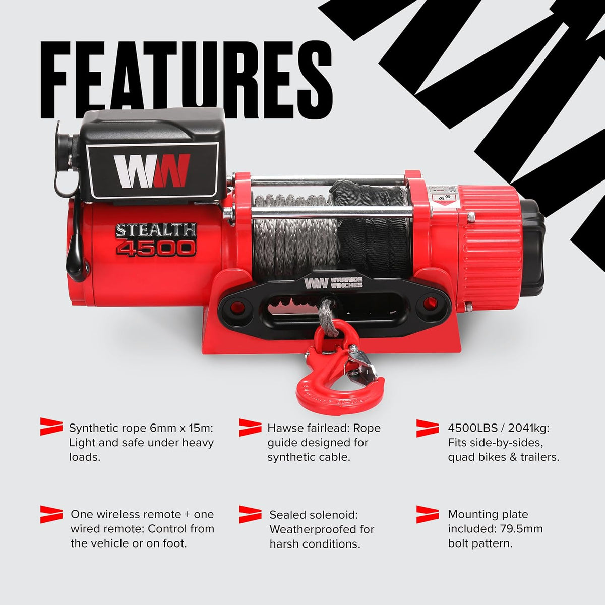 Stealth Winches 4500lb 12v Electric Winch with Synthetic Rope