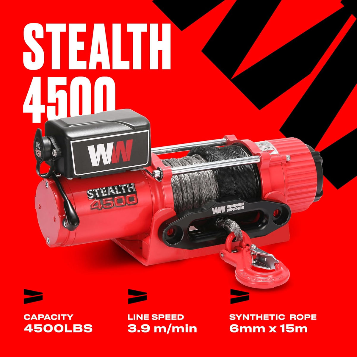 Stealth Winches 4500lb 12v Electric Winch with Synthetic Rope