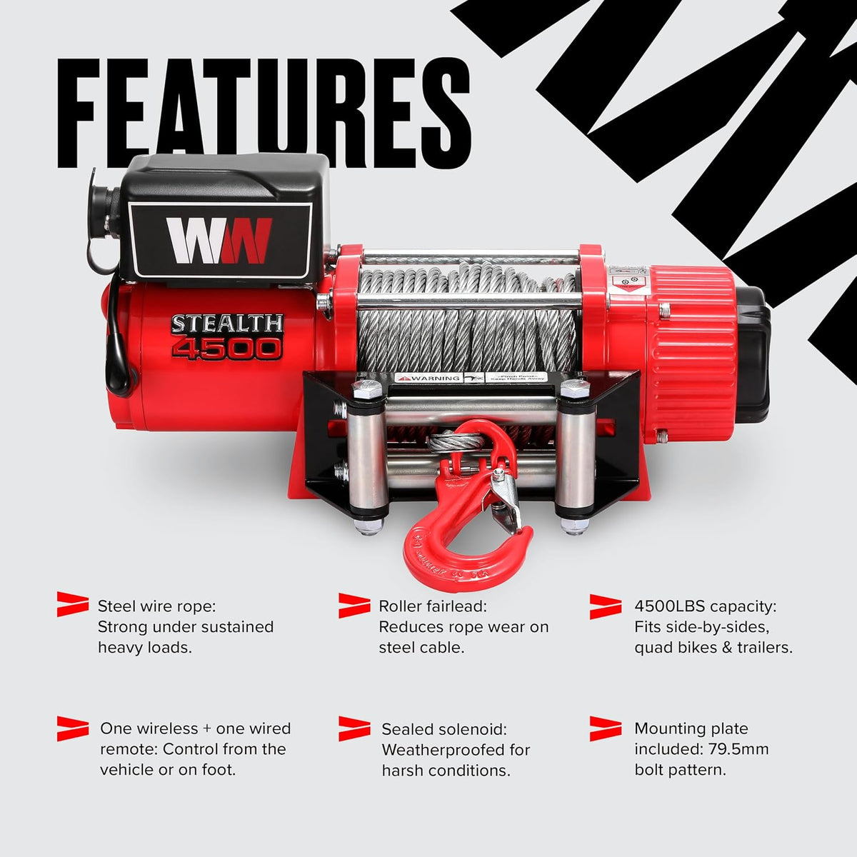 Stealth Winches 4500lb 12v Electric Winch with Steel Rope