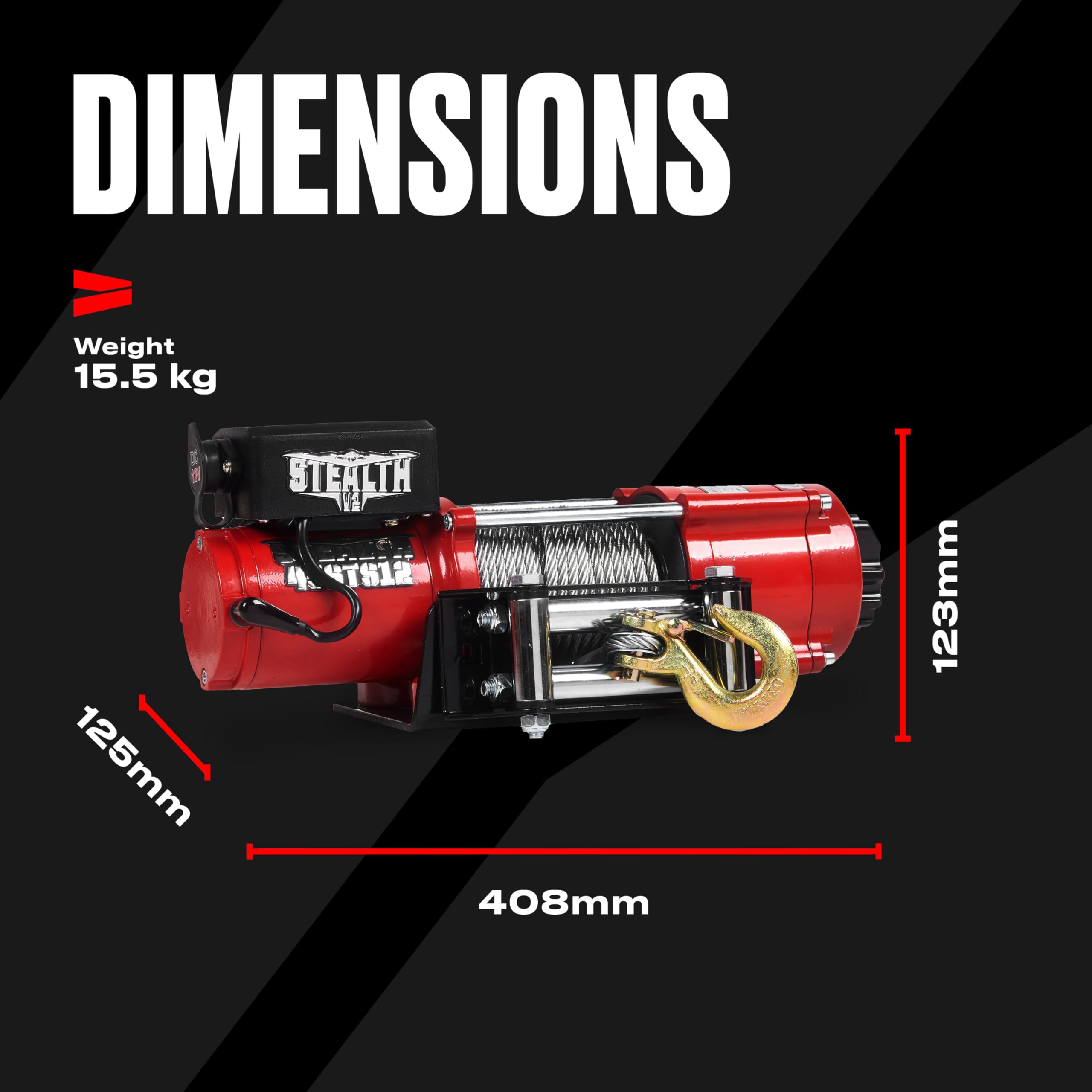 Stealth Winches 4500lb 12v Electric Winch with Steel Rope