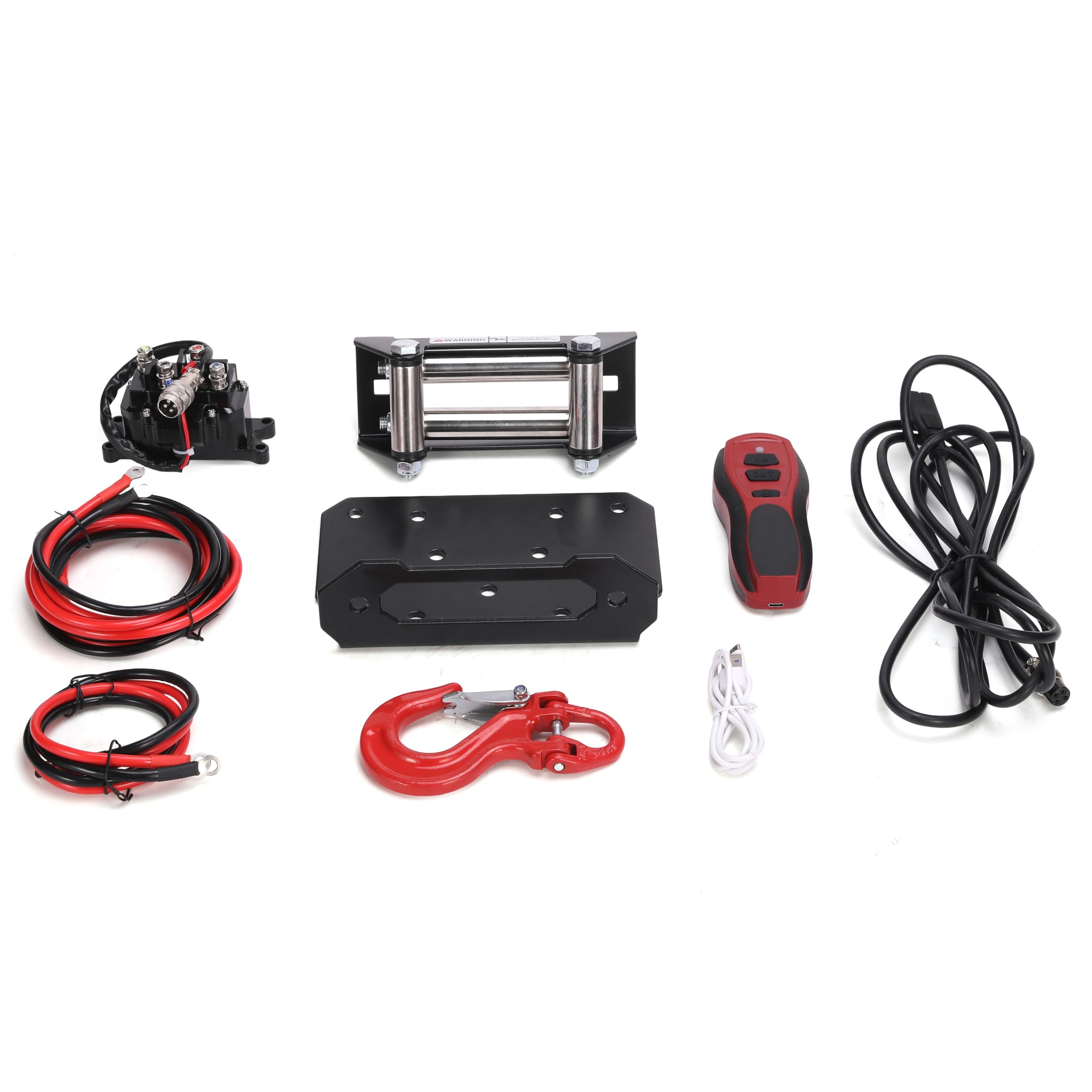 Warrior Winches Titan 4500lbs 12V Electric Winch with Steel Rope – Heavy Duty Recovery Winch for ATV, Trailer, Boat, Pickup Truck – Portable System with Wireless Remote & Snatch Block