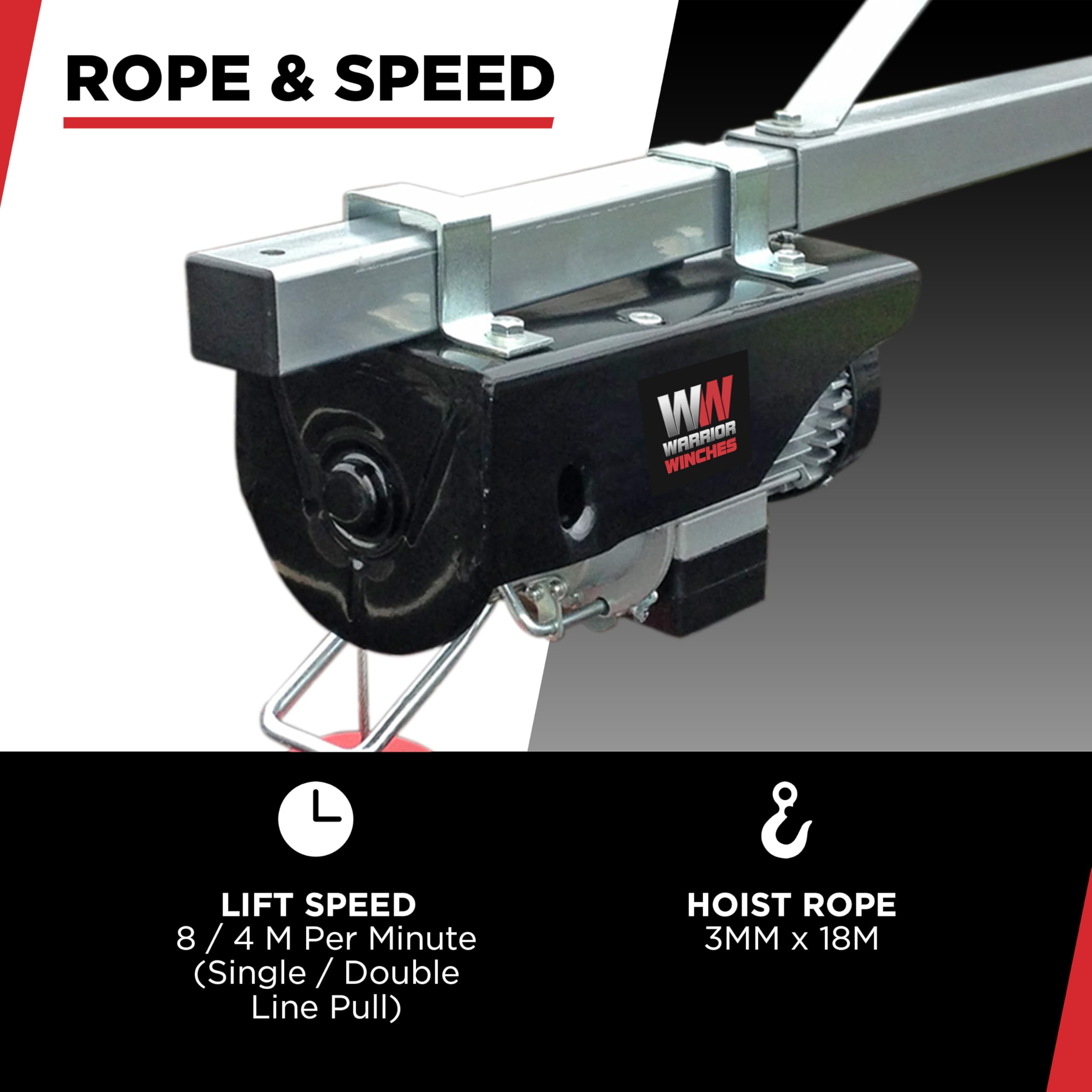 Warrior Winches Electric Hoist 250kg 240V with Wired Hand Remote Control