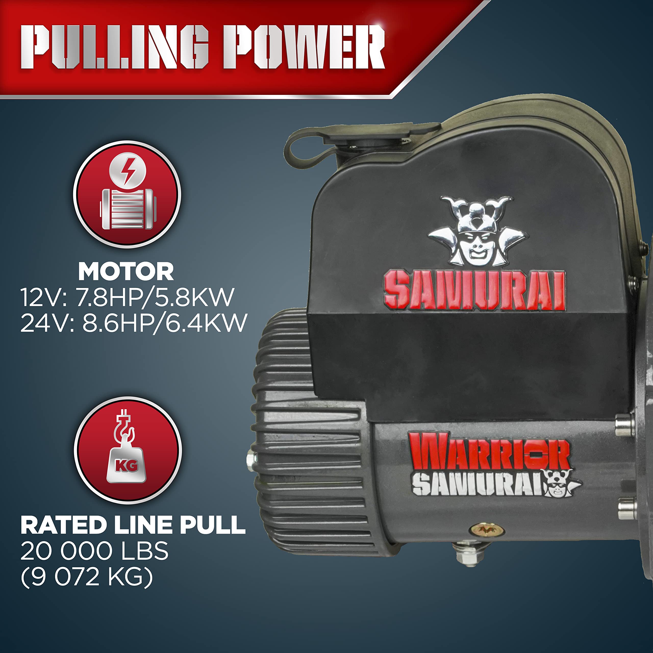 Warrior Winches Samurai 20000lb 24v Electric Winch with Steel Rope