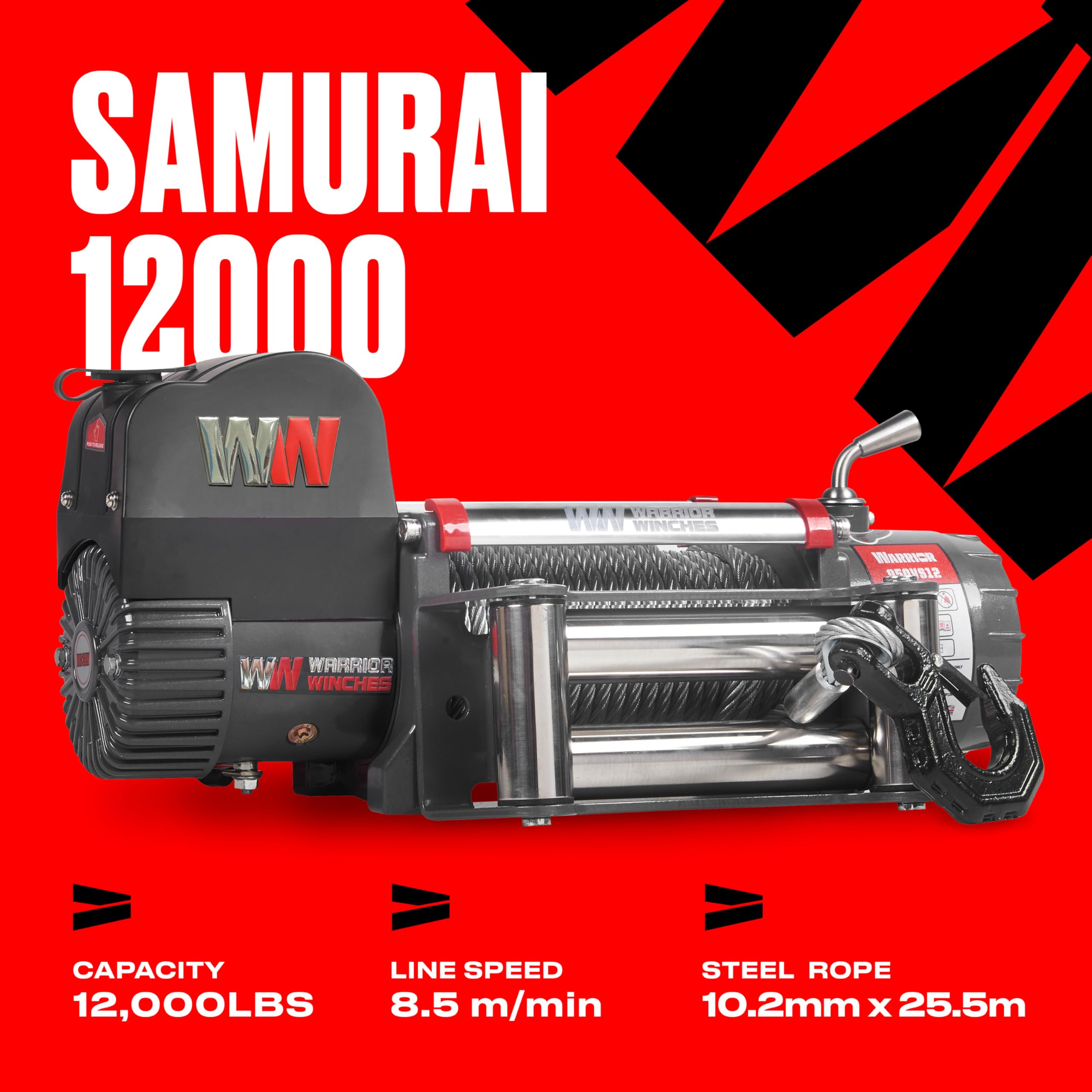 Warrior Winches Samurai 12000lb 12v Electric Winch with Steel Rope