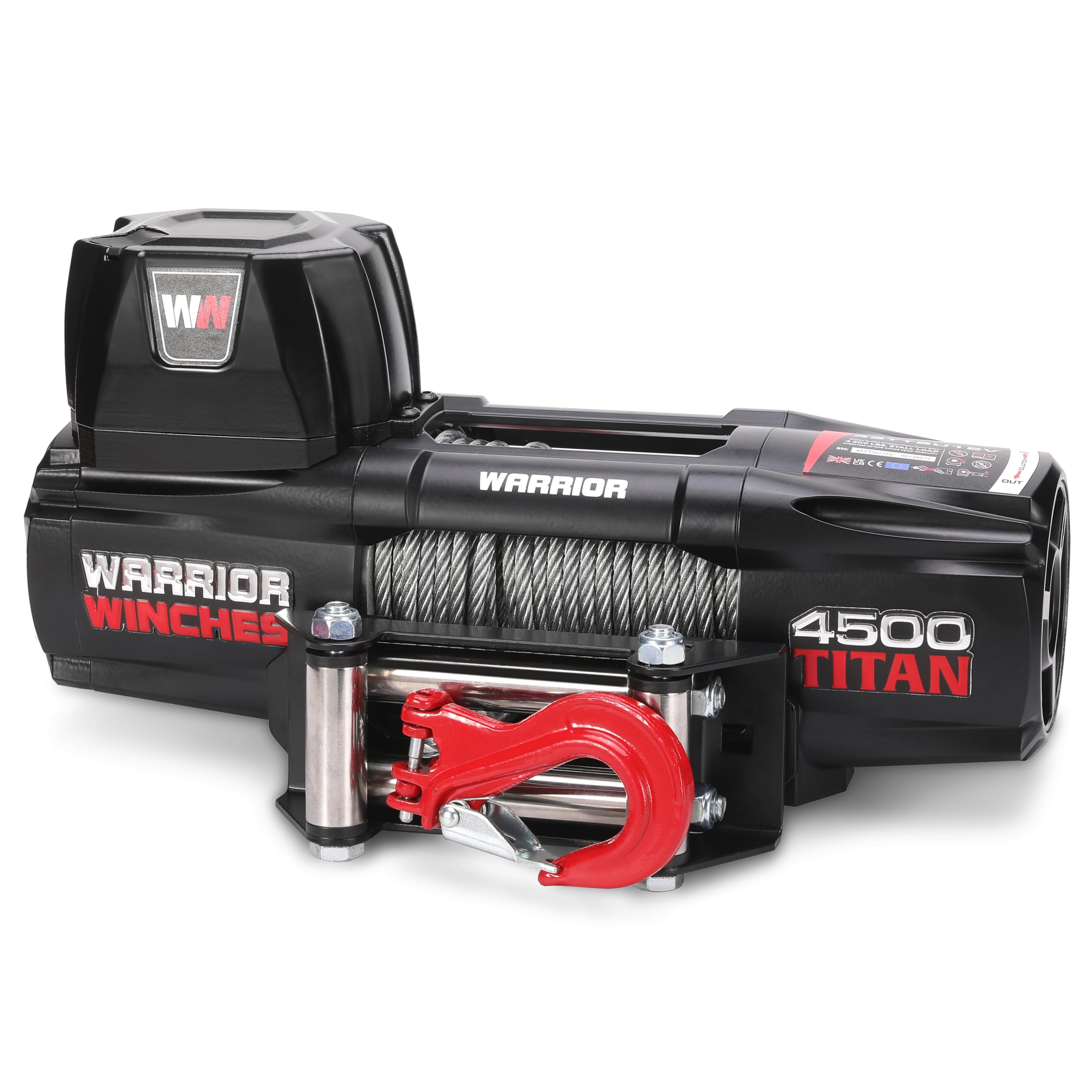 Warrior Winches Titan 4500lbs 12V Electric Winch with Steel Rope – Heavy Duty Recovery Winch for ATV, Trailer, Boat, Pickup Truck – Portable System with Wireless Remote & Snatch Block